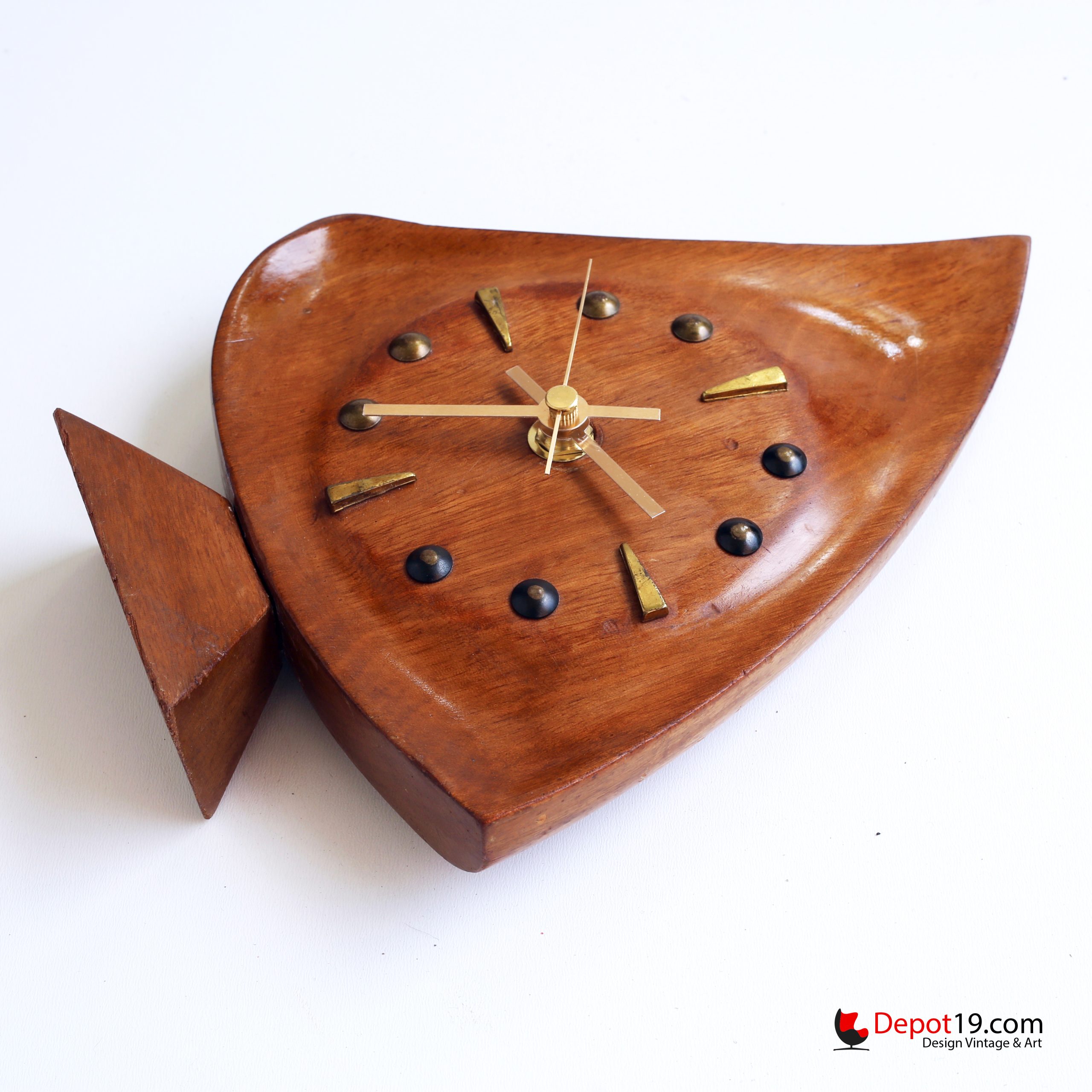 Teak klok vis vorm MCM 50er jaren - Afbeelding 5