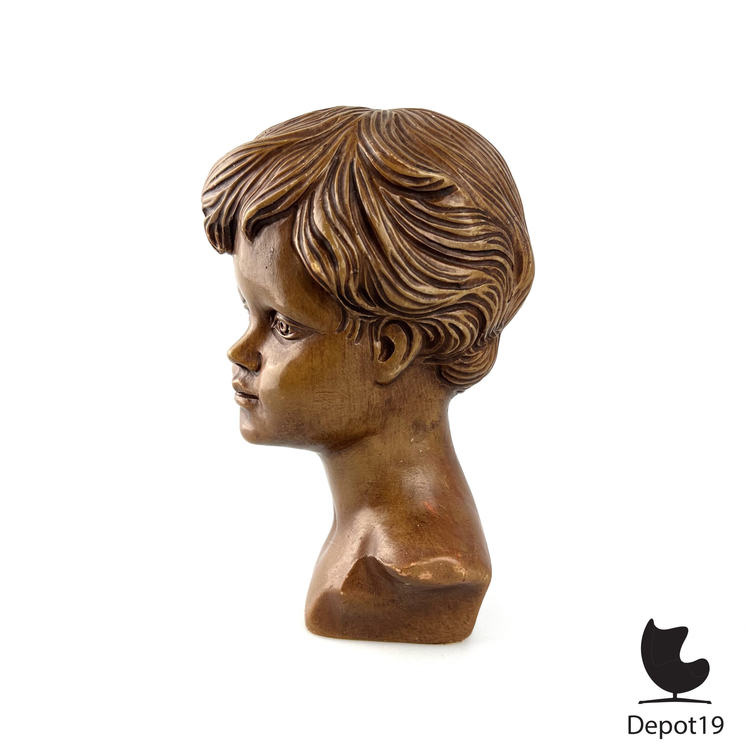 Sculptuur Anton Perree AP228 art nouveau kinderbuste Paridur jaren 30 - Afbeelding 4