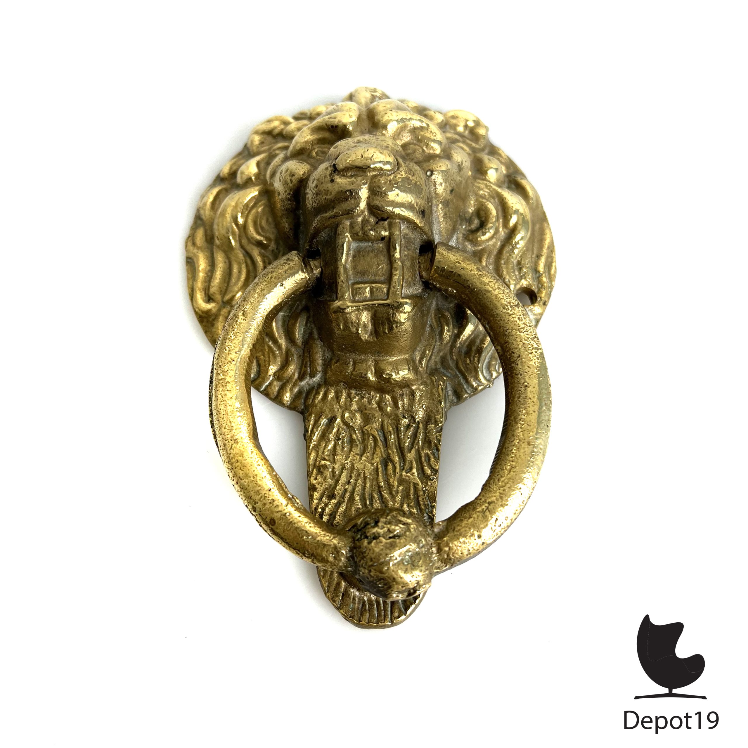 Deurklopper leeuwenkop antiek Frankrijk oud massief messing - Afbeelding 3