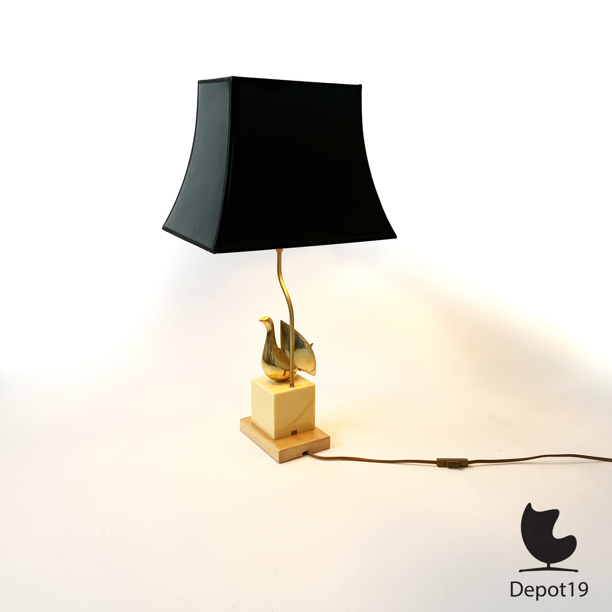 Willy Rizzo Deknudt Regency stijl bureaulamp met messing duif 1970s - Afbeelding 4