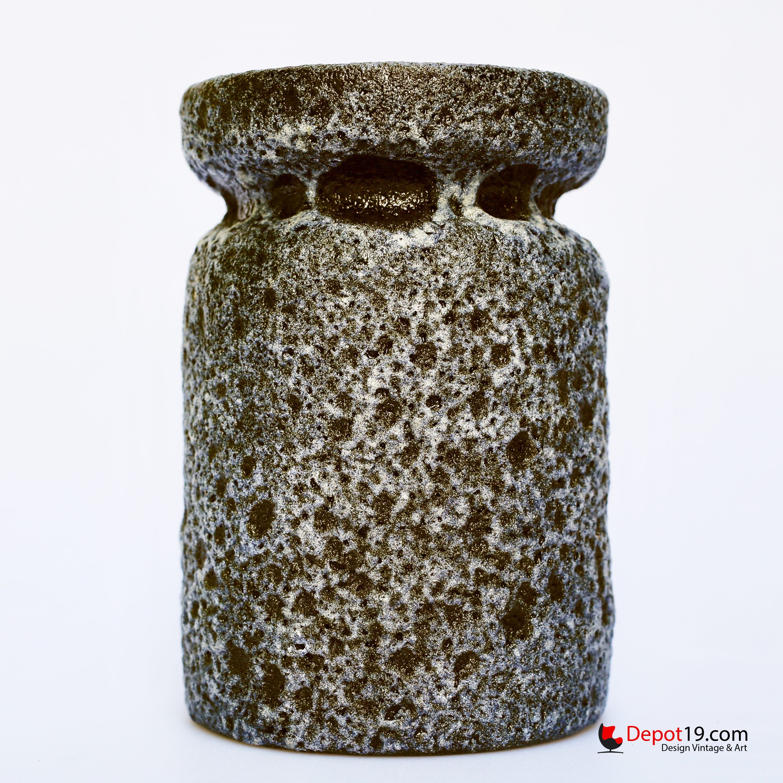 Henk Goosens Steenuil vaas keramiek Rijswijk Fat lava 1950s - Afbeelding 2