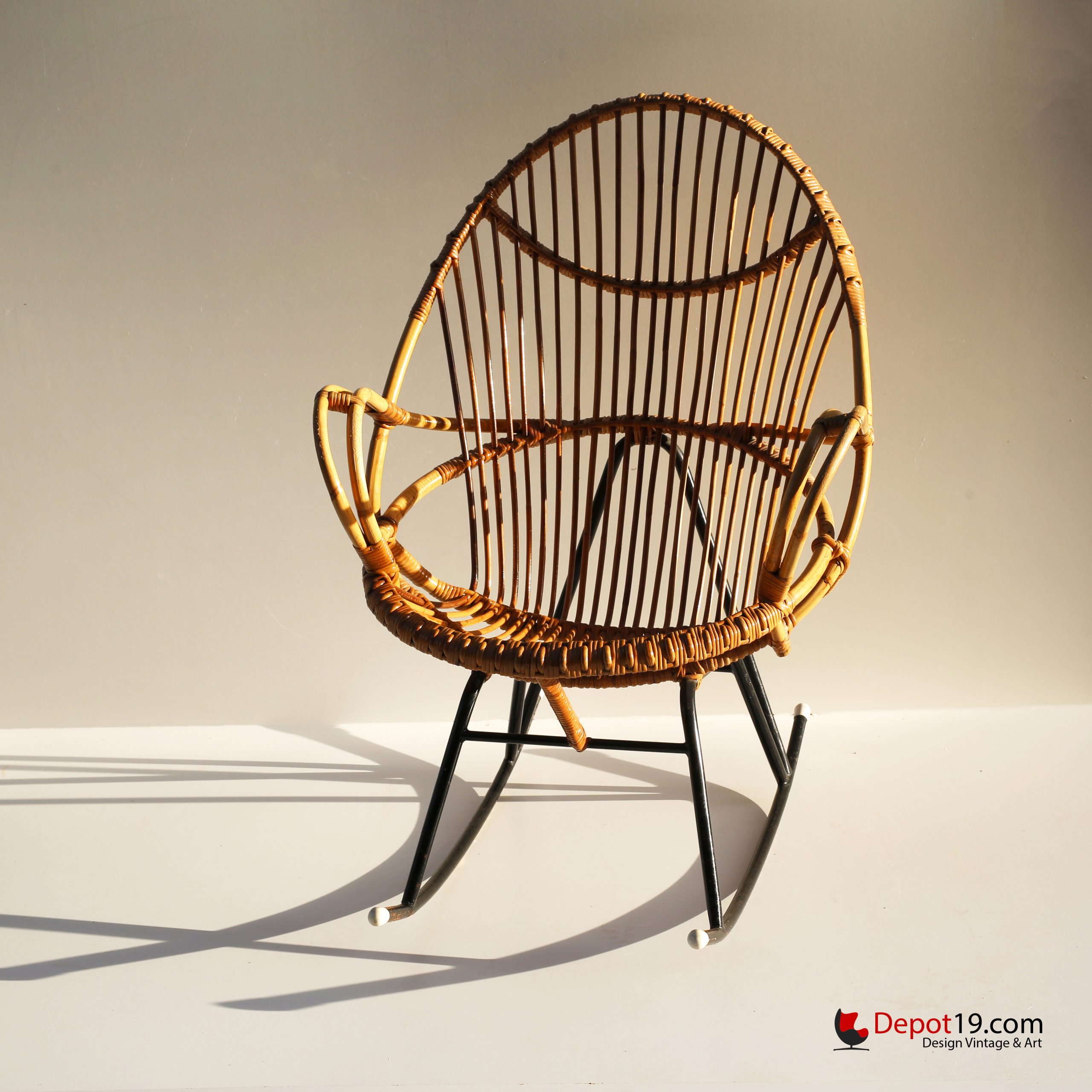 Sliedregt Rohe Rotan schommelstoel 1950s - Afbeelding 2