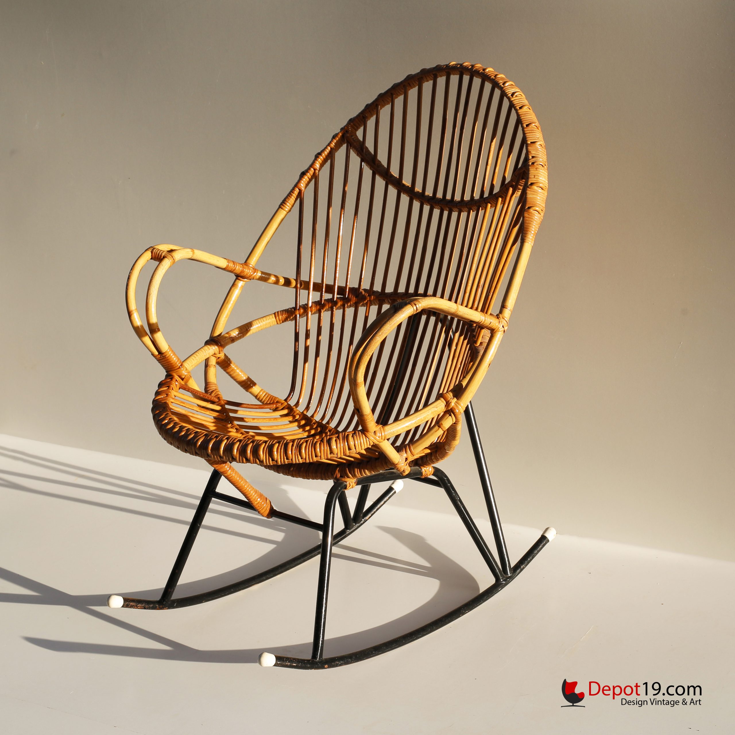 Sliedregt Rohe Rotan schommelstoel 1950s - Afbeelding 4