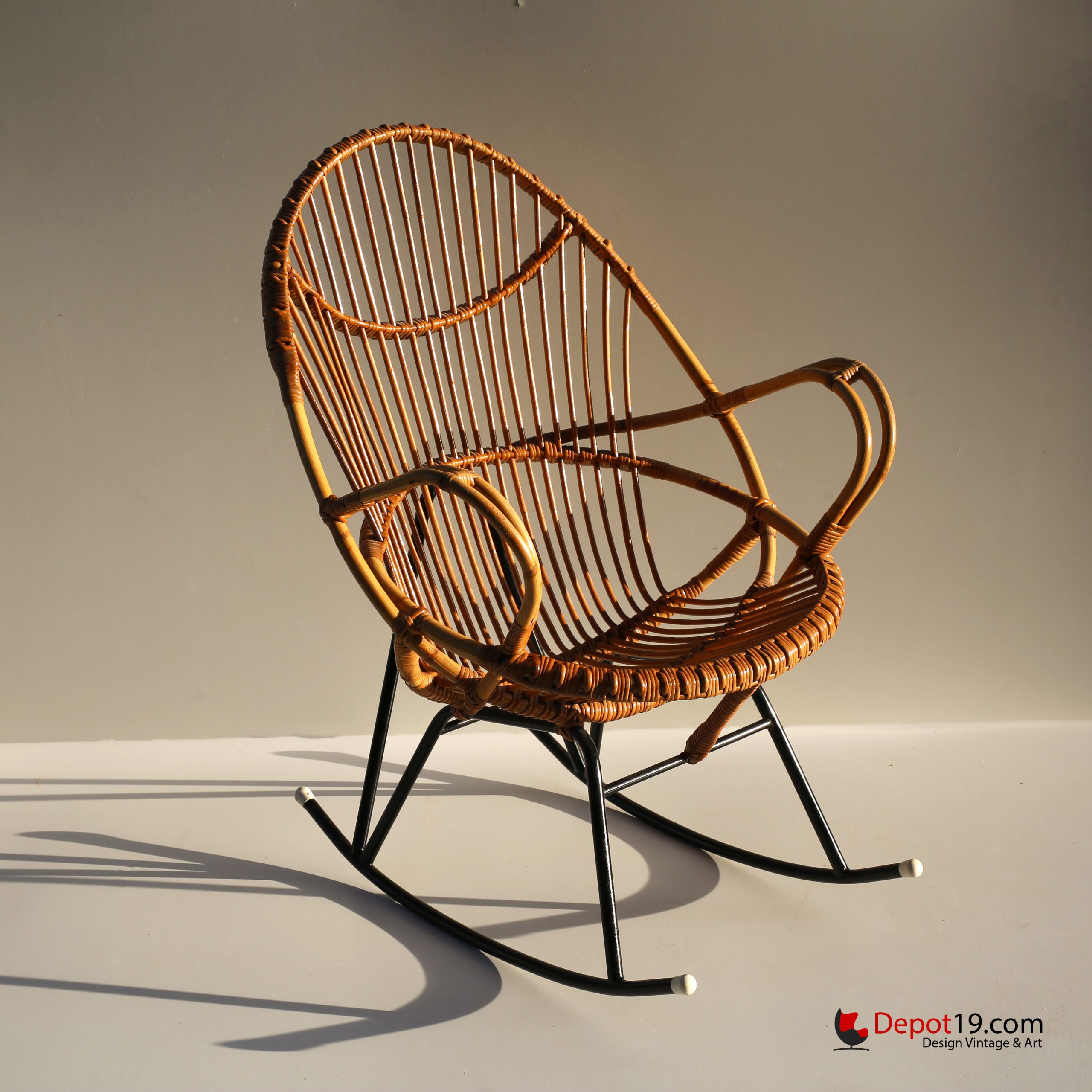 Sliedregt Rohe Rotan schommelstoel 1950s - Afbeelding 5