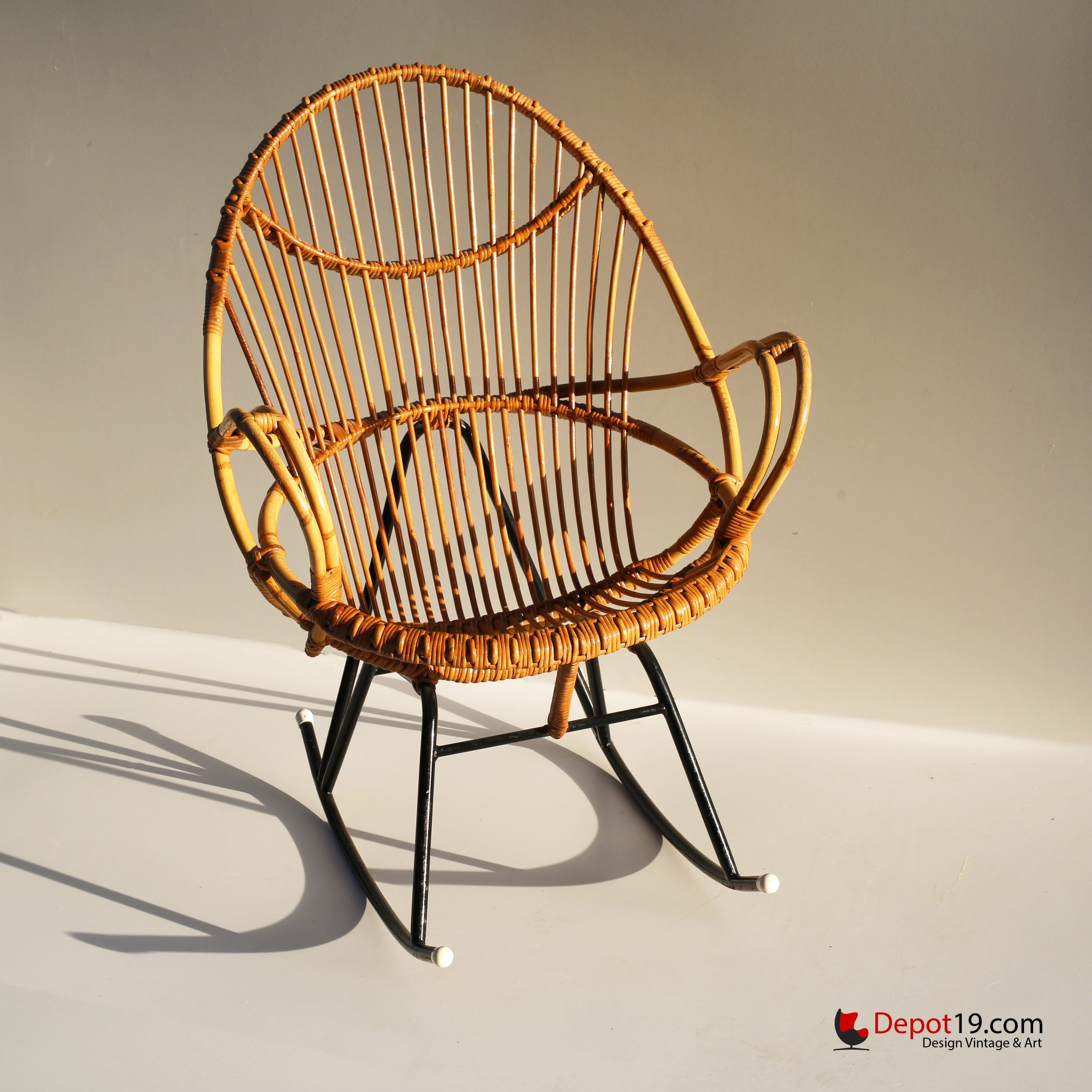 Sliedregt Rohe Rotan schommelstoel 1950s - Afbeelding 6
