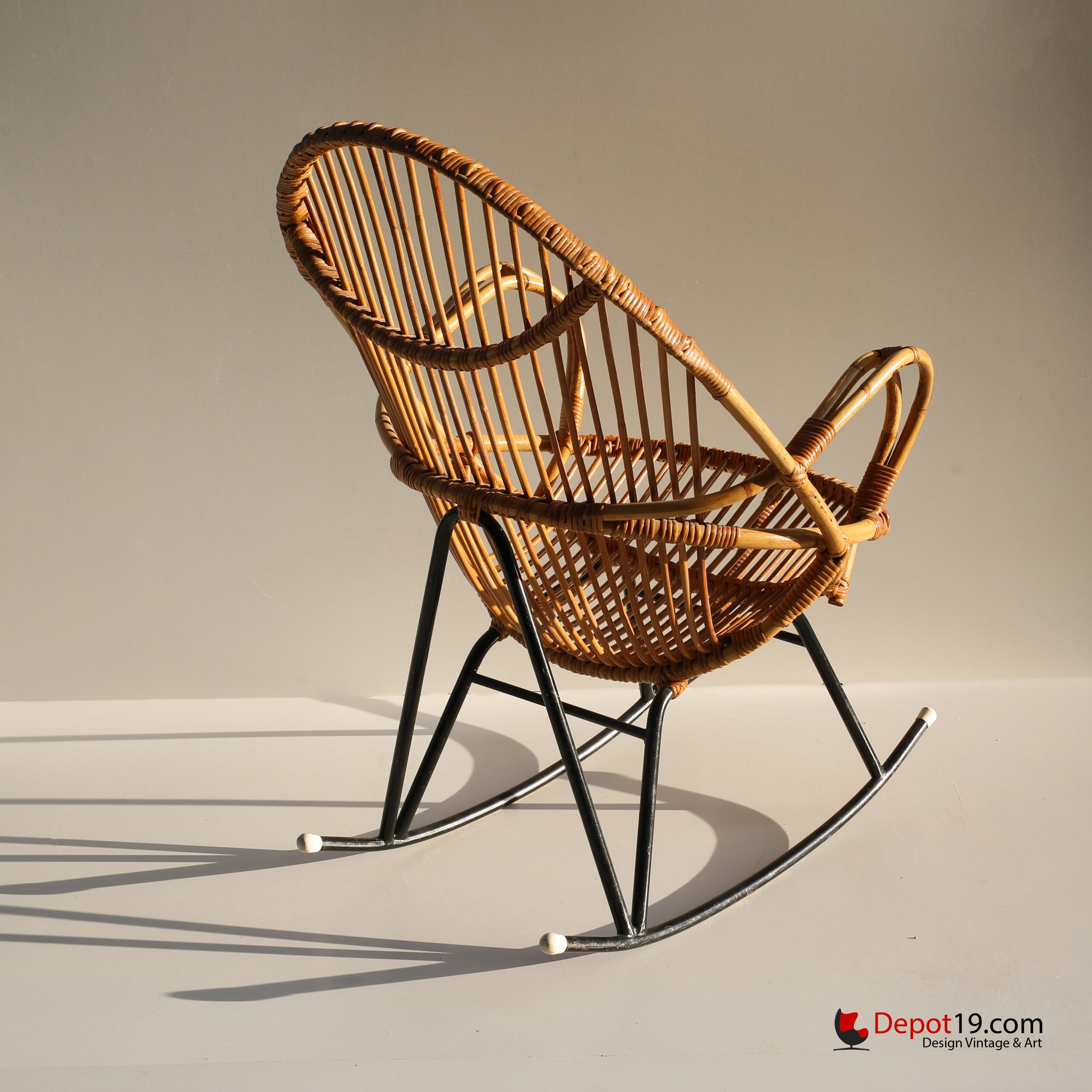 Sliedregt Rohe Rotan schommelstoel 1950s - Afbeelding 3