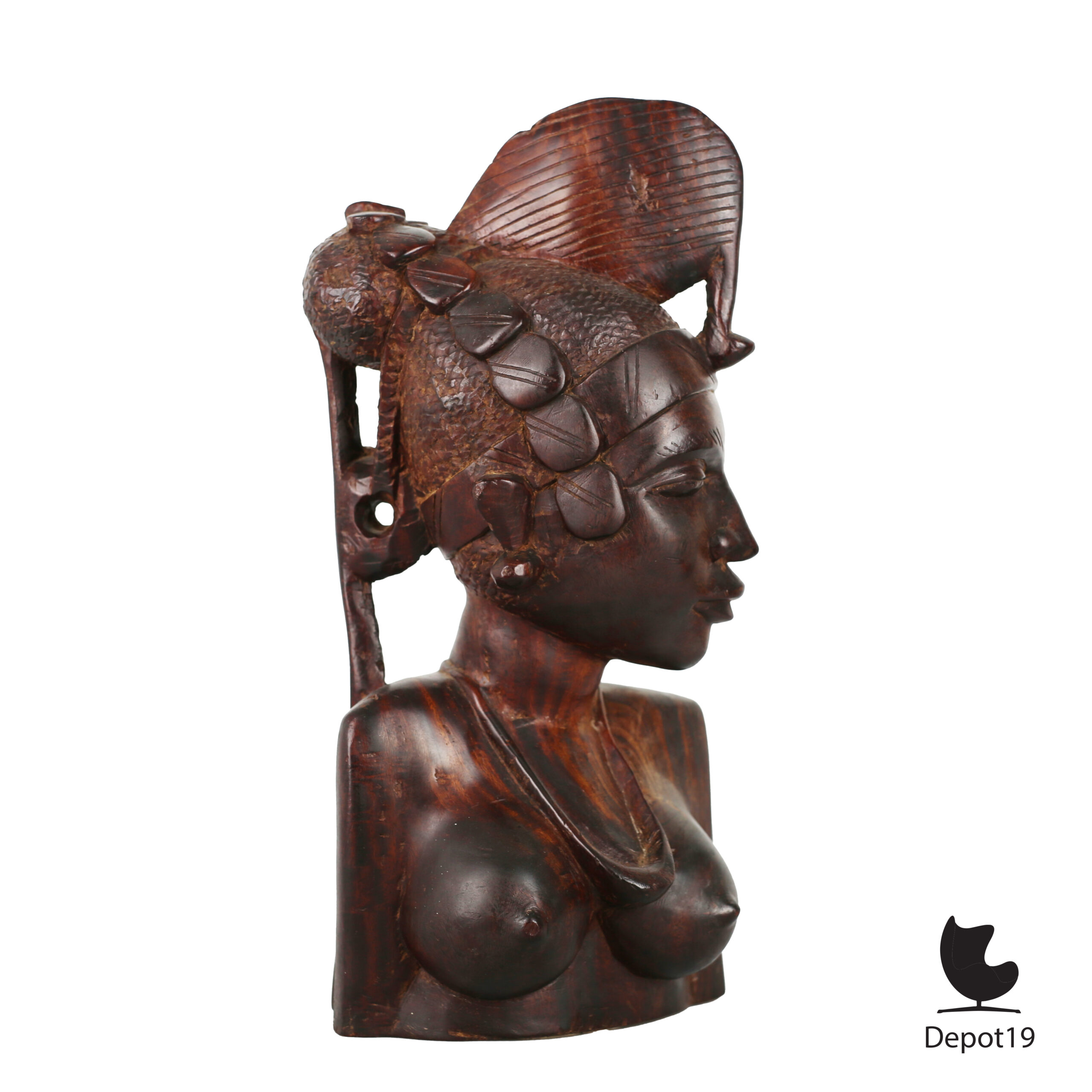 Fulani Vrouw Houten sculptuur gesneden uit ebbenhout 1950s 2