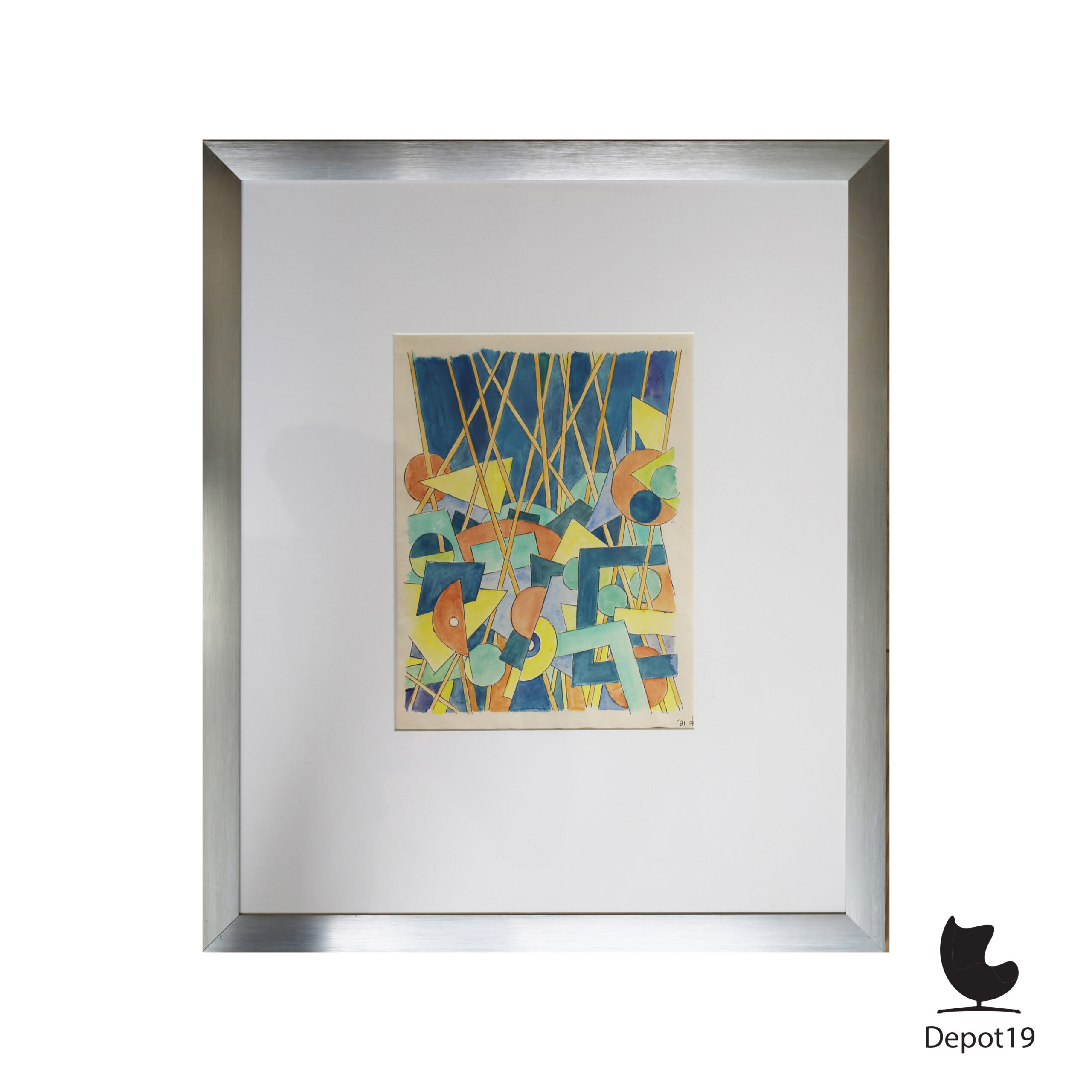 Henk Zweerus Abstracte compositie gouache schilderij 1991