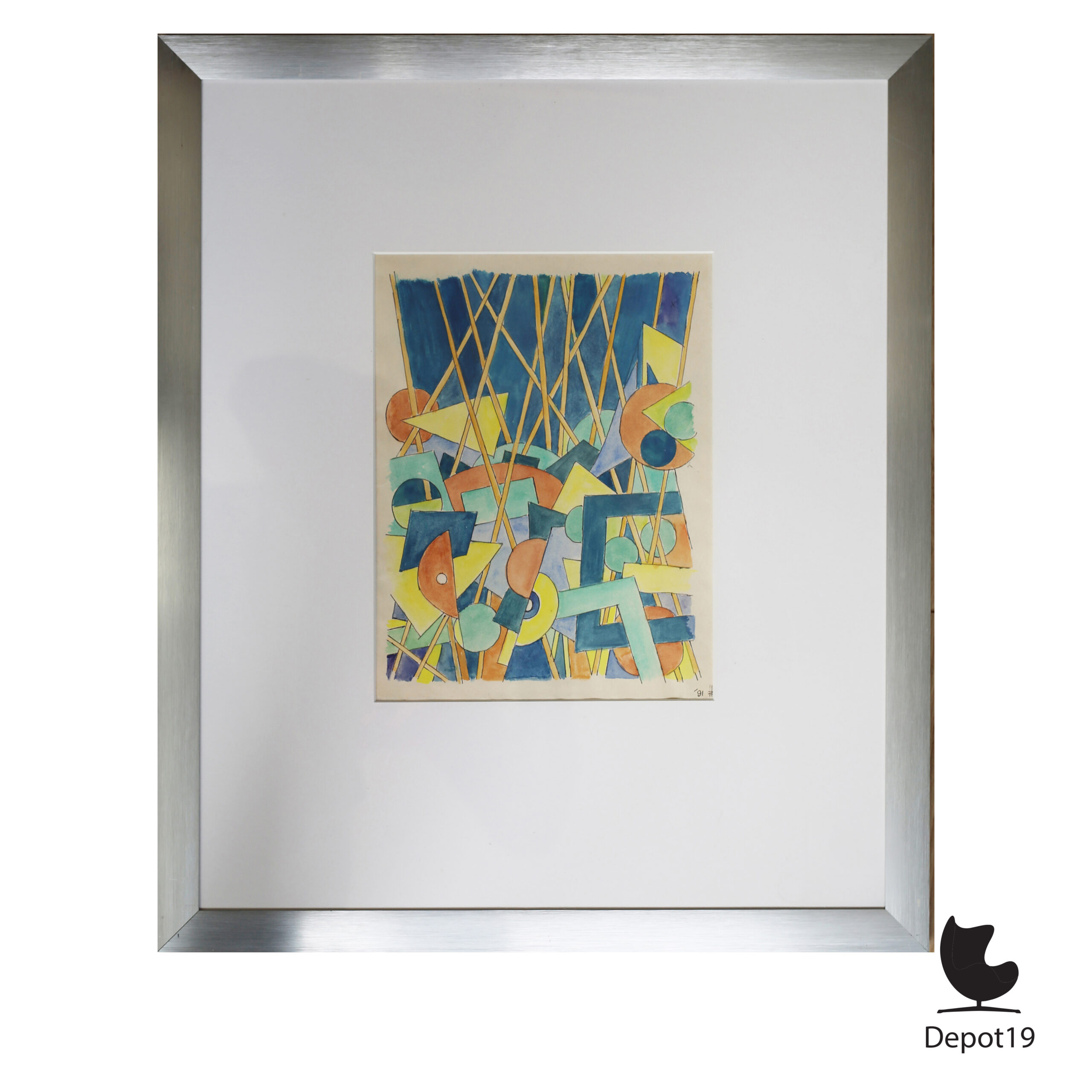 Henk Zweerus Abstracte compositie gouache schilderij 1991 1