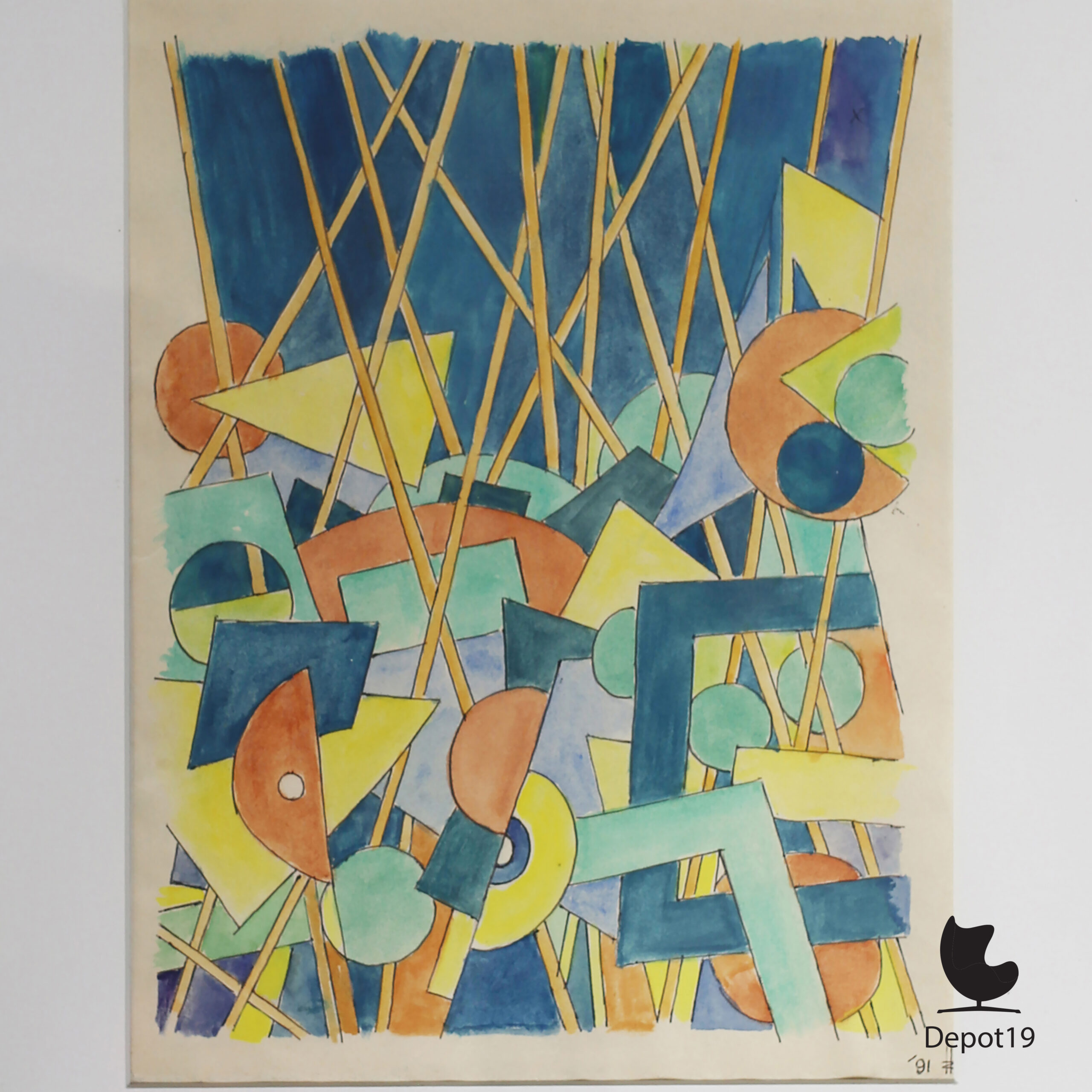 Henk Zweerus Abstracte compositie gouache schilderij 1991 2