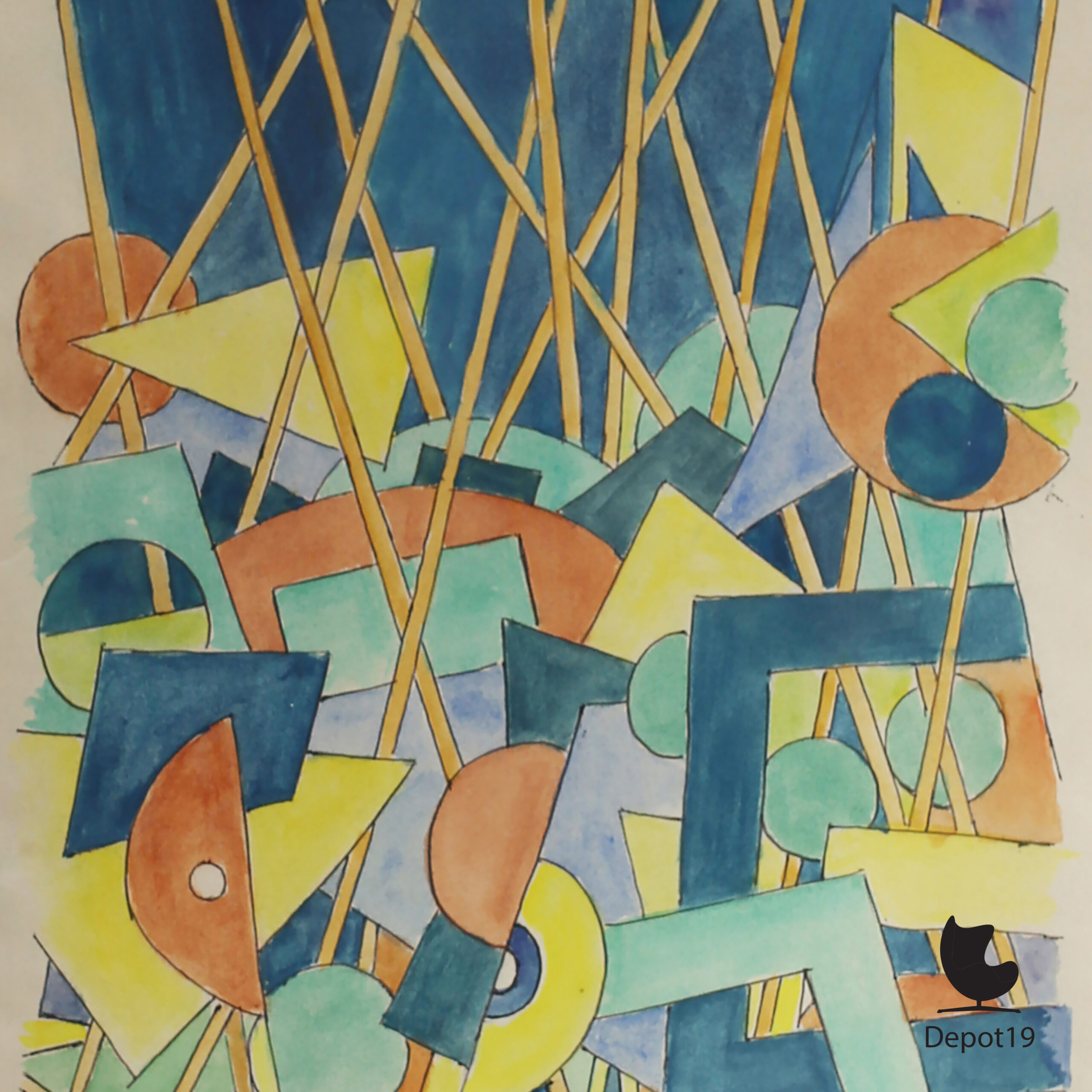 Henk Zweerus Abstracte compositie gouache schilderij 1991 detail 2