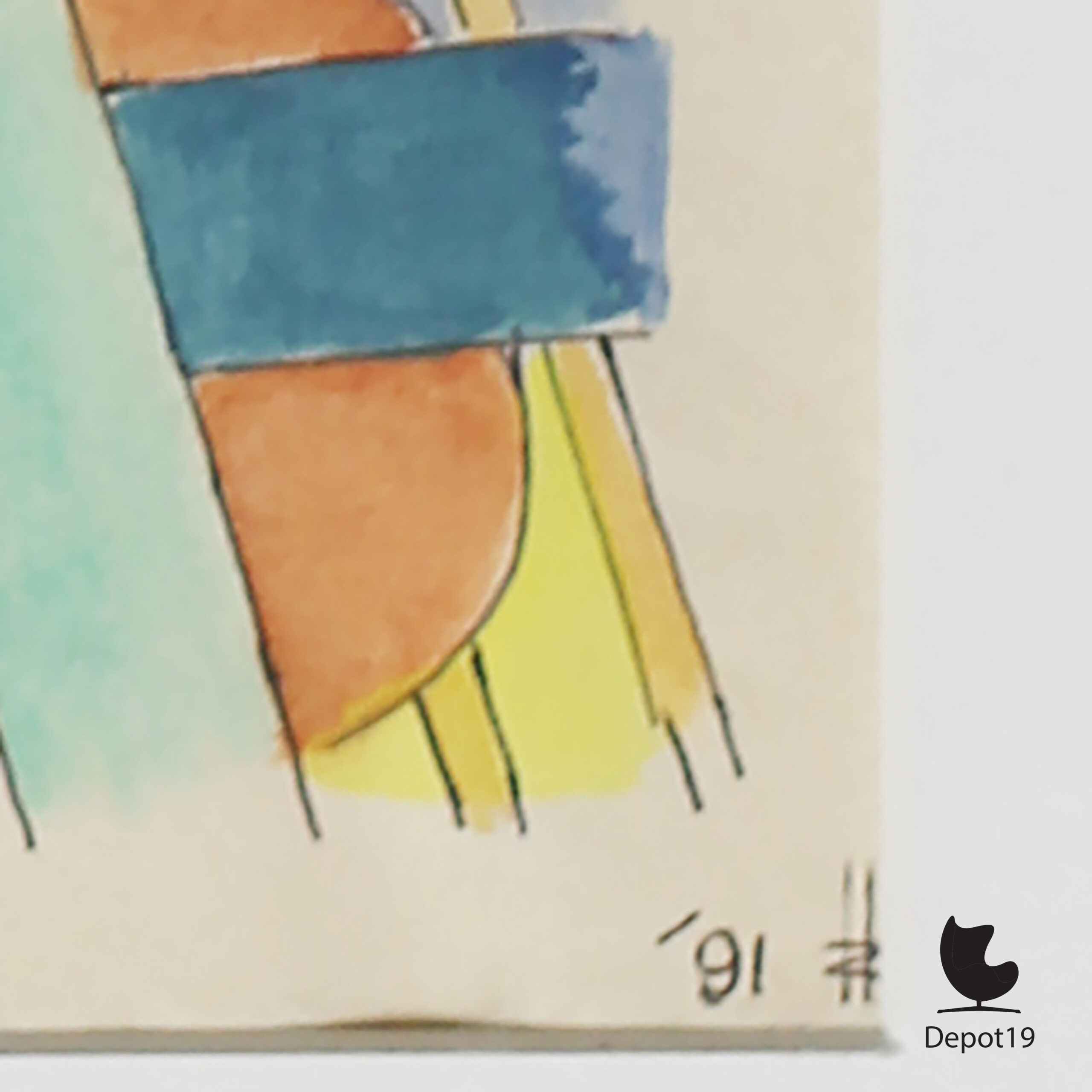 Henk Zweerus Abstracte compositie gouache schilderij 1991 detail