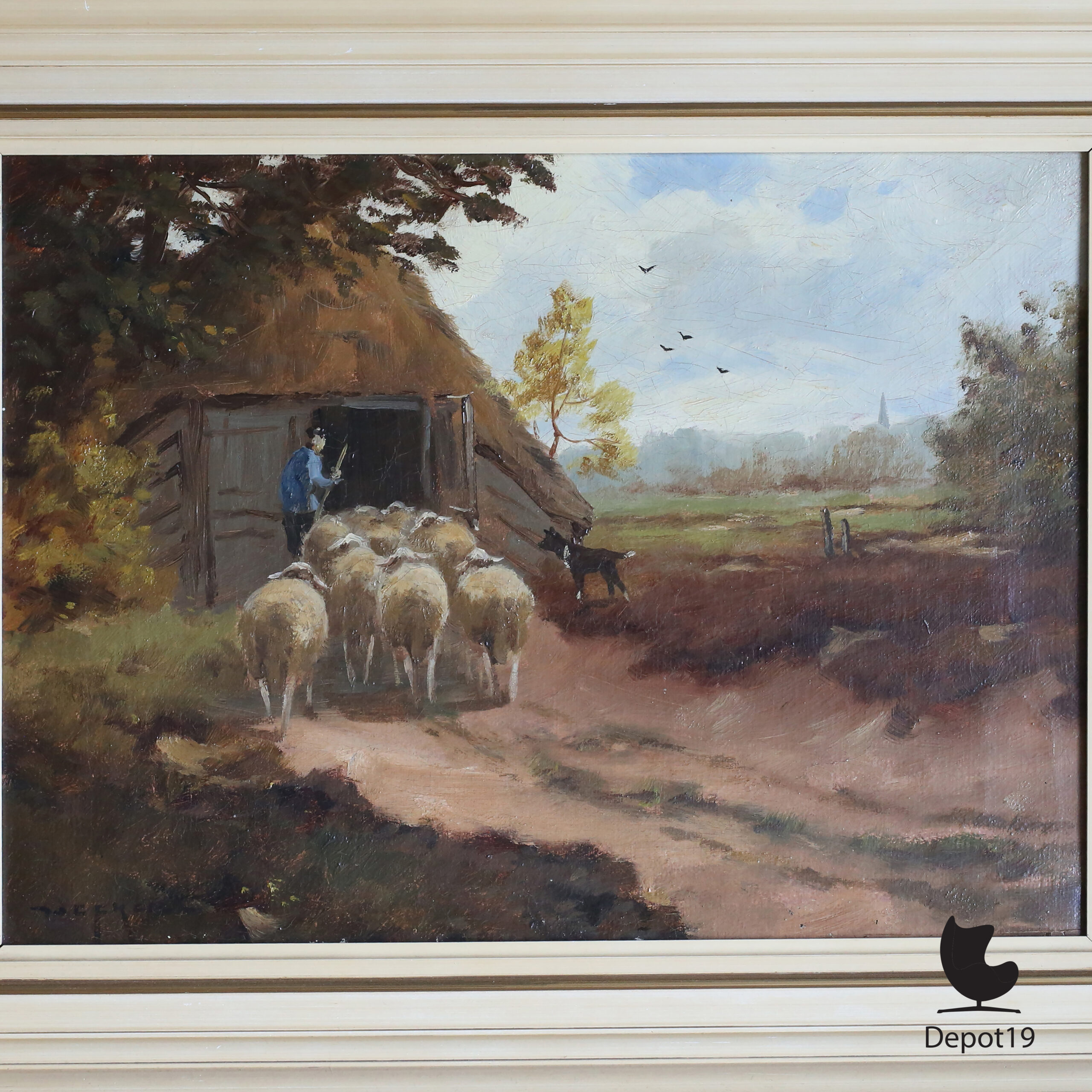 Martinus Nefkens schilderij olieverf Terug naar de kooi ca 1900 2