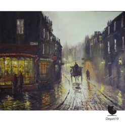 John Bampfield Londense straat in de regen olieverf op doek ca 1970s 2