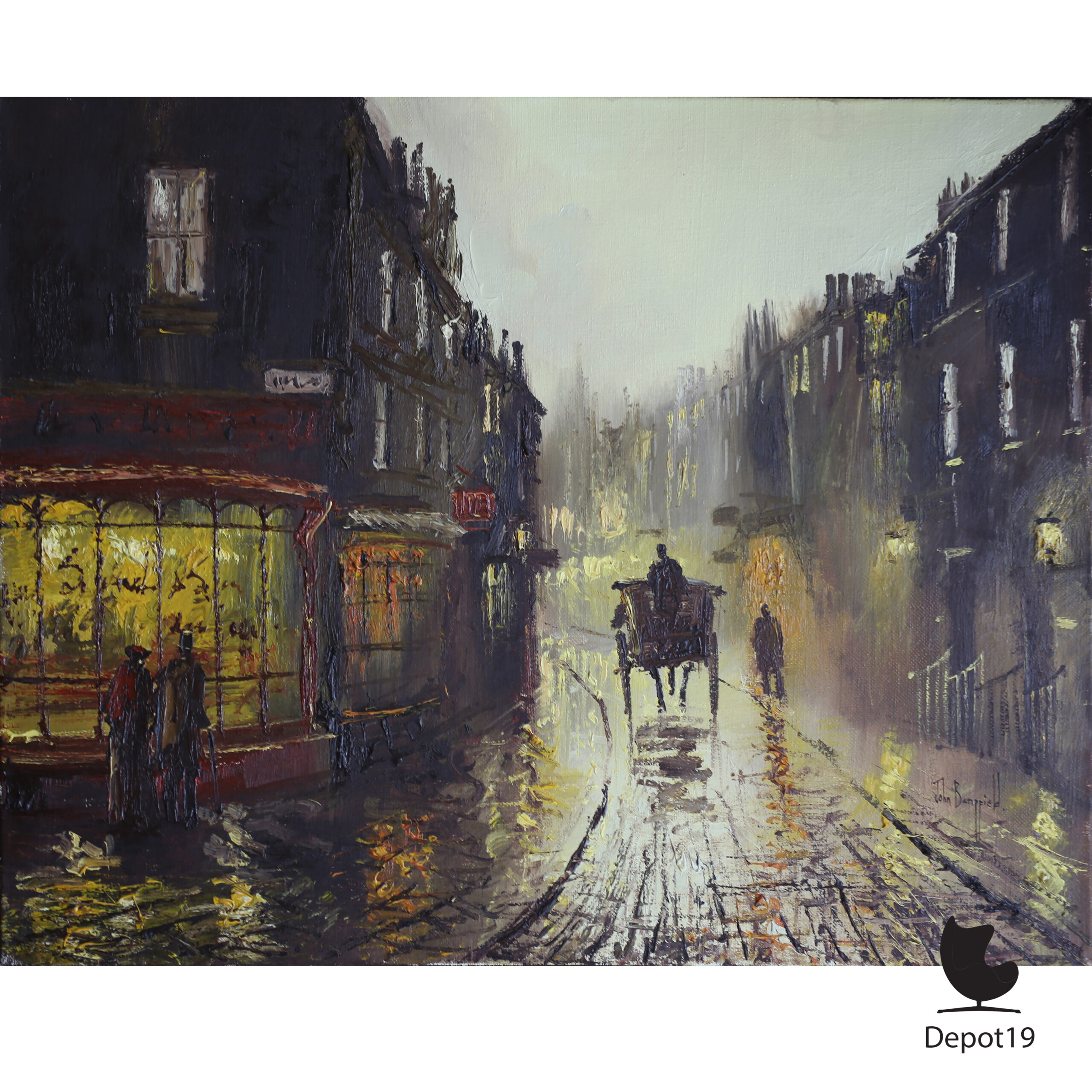 John Bampfield Londense straat in de regen olieverf op doek ca 1970s 2