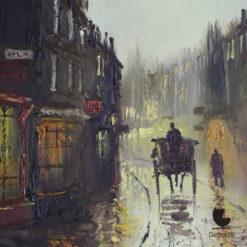 John Bampfield Londense straat in de regen olieverf op doek ca 1970s 4