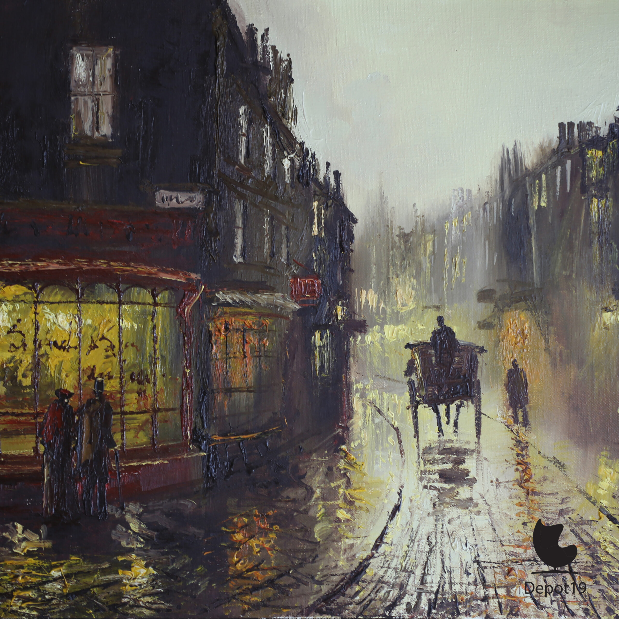 John Bampfield Londense straat in de regen olieverf op doek ca 1970s 5