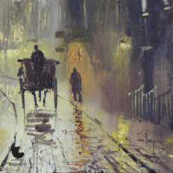 John Bampfield Londense straat in de regen olieverf op doek ca 1970s signature