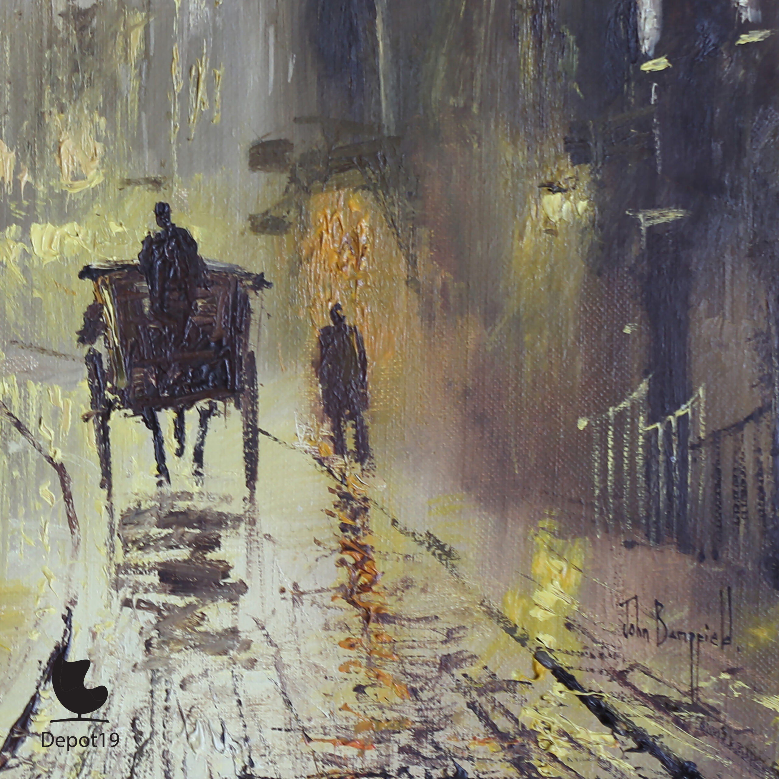 John Bampfield Londense straat in de regen olieverf op doek ca 1970s signature