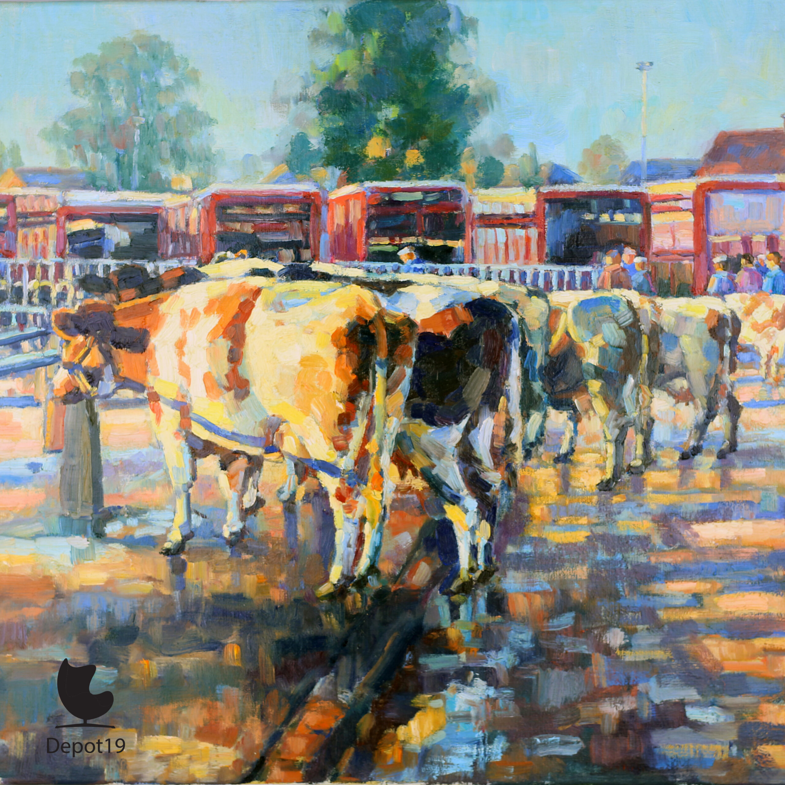 Ben Dales Veemarkt te Zwolle olieverf 1980s 4