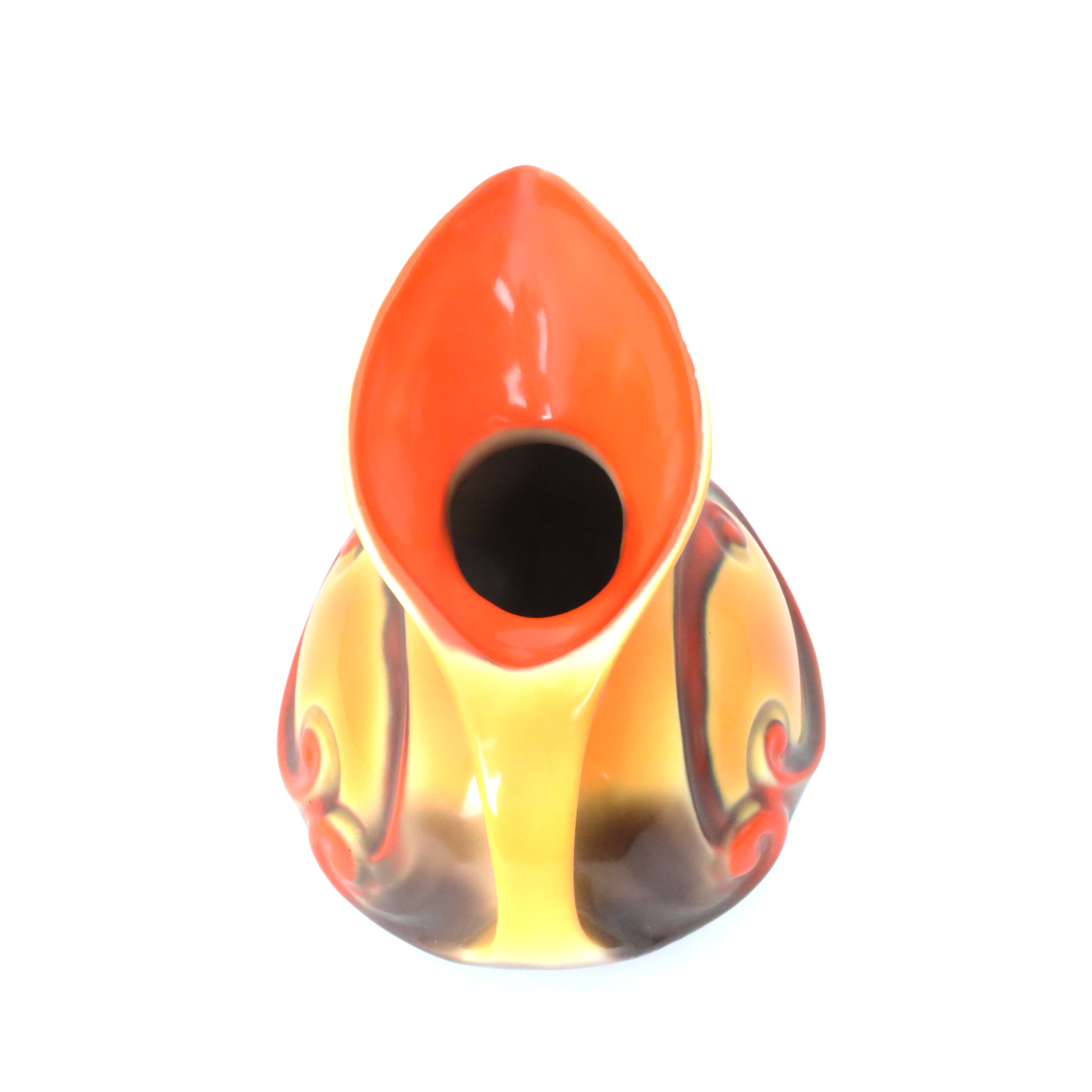 Royal Mosa Snavelkan 1920s Art Deco geel oranje bruin - Afbeelding 3