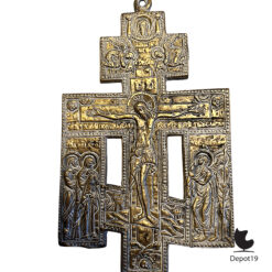 Russisch orthodox bronzen kruis – Oudgelovig – 1820-1860 – Groot huisaltaarkruis met Golgotha-iconografie 2