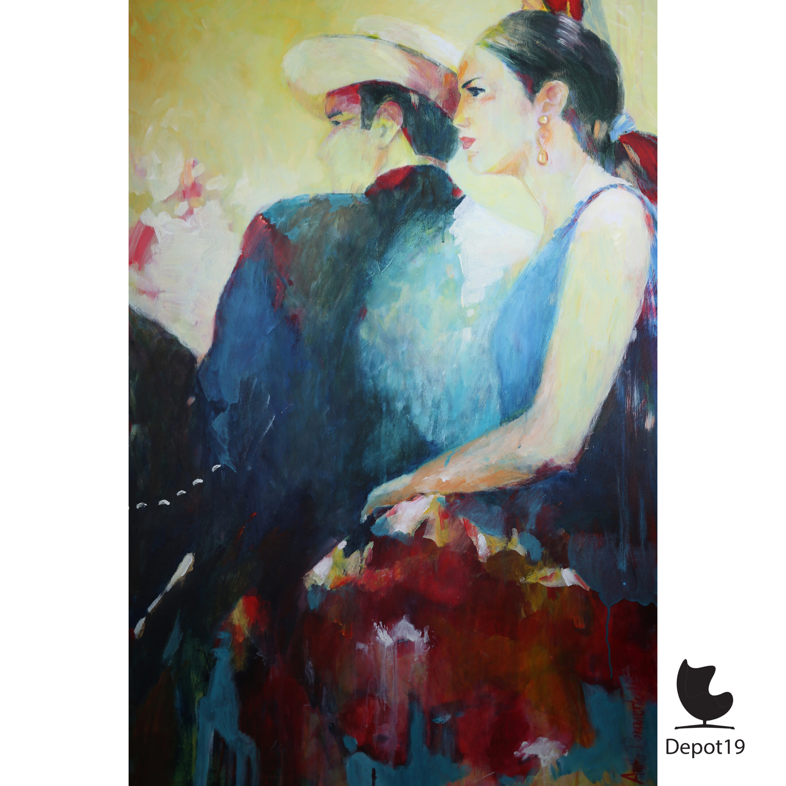 Anita Dommerholt Spaanse ruiter en dame te paard groot doek 120×80 2