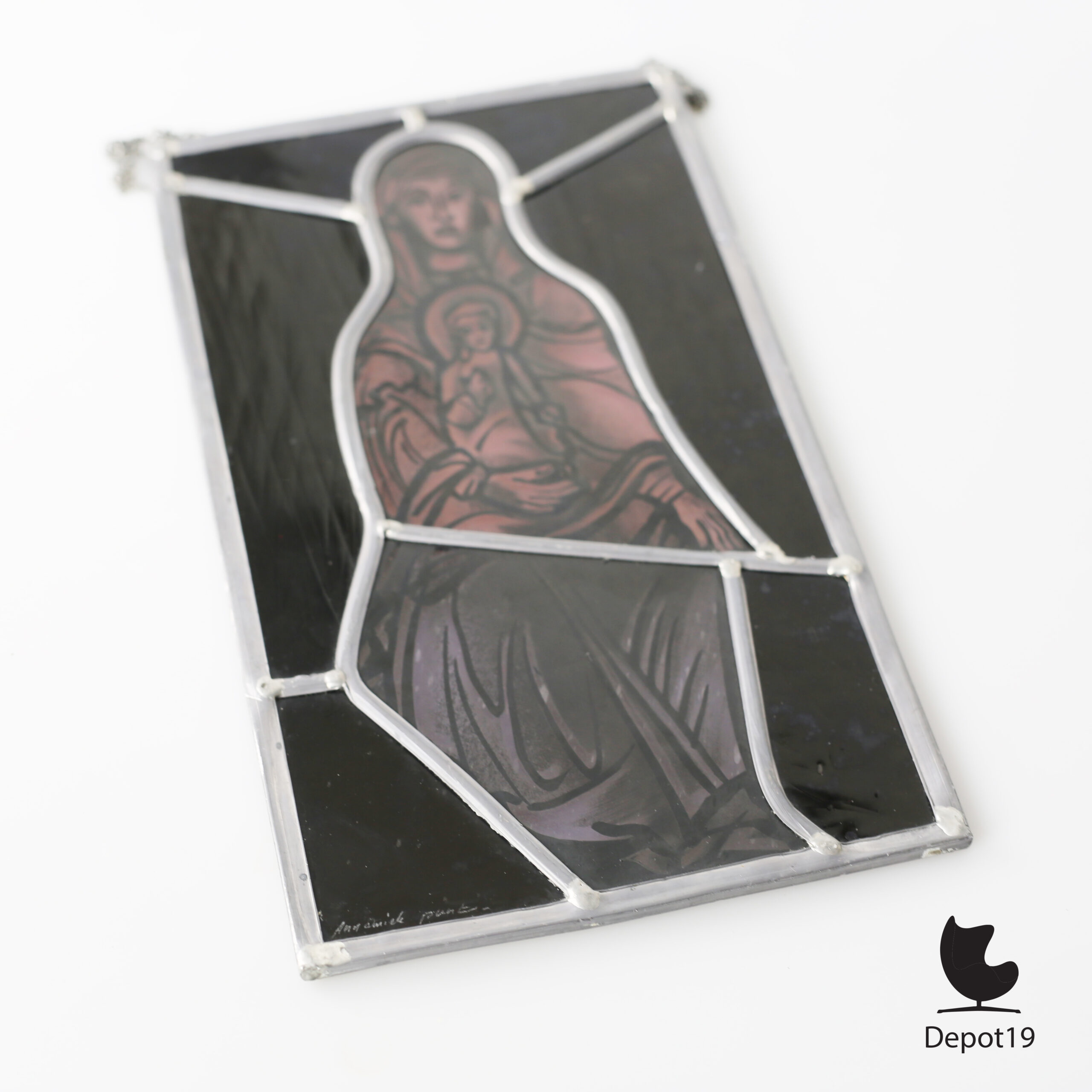 Annemiek Punt gebrandschilderd glas in lood Maria met Kind ca 1990s - Afbeelding 3