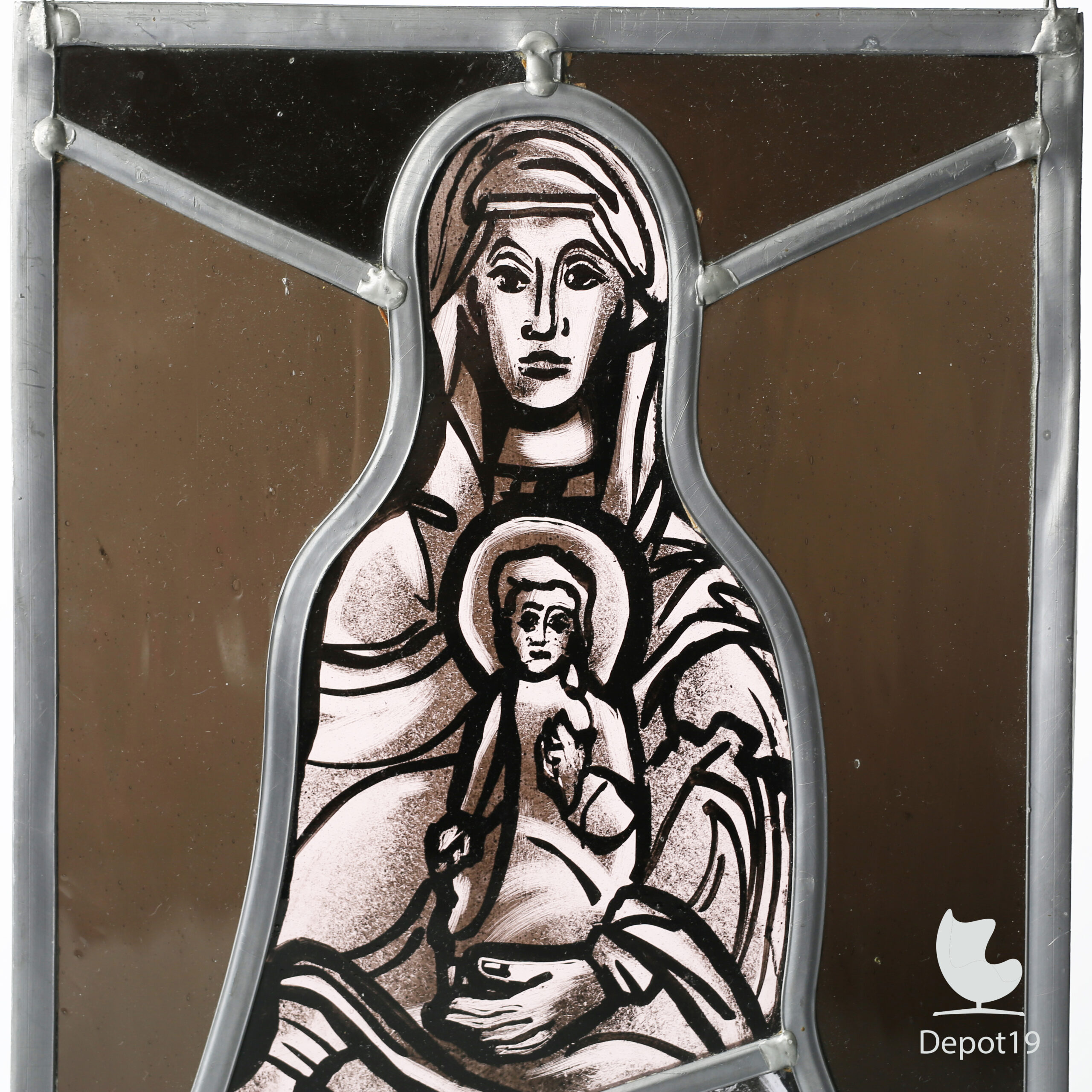 Annemiek Punt gebrandschilderd glas in lood Maria met Kind ca 1990s - Afbeelding 2