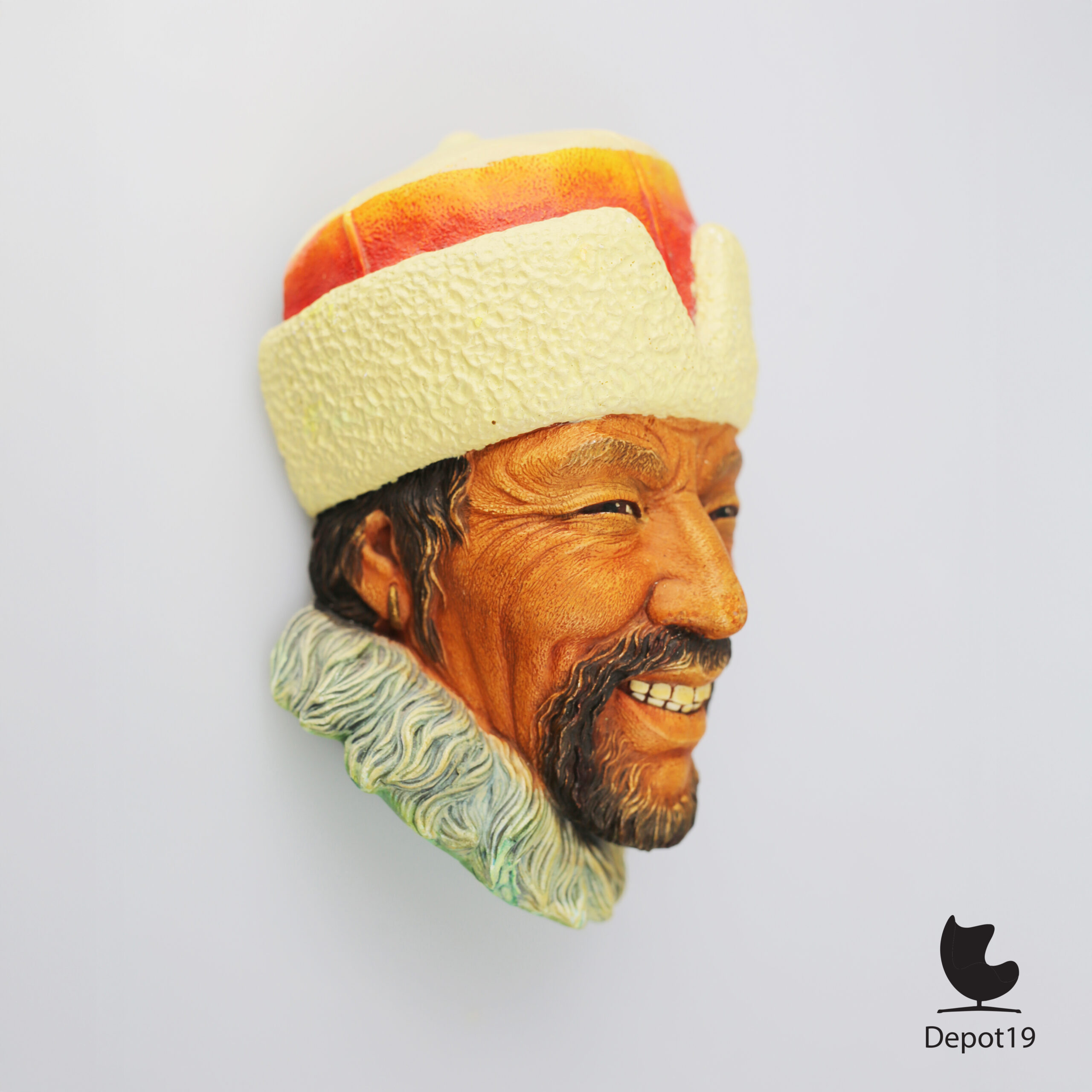 Bossons Himalayan wandkop handbeschilderd karakterhoofd uit gips Engeland 1966