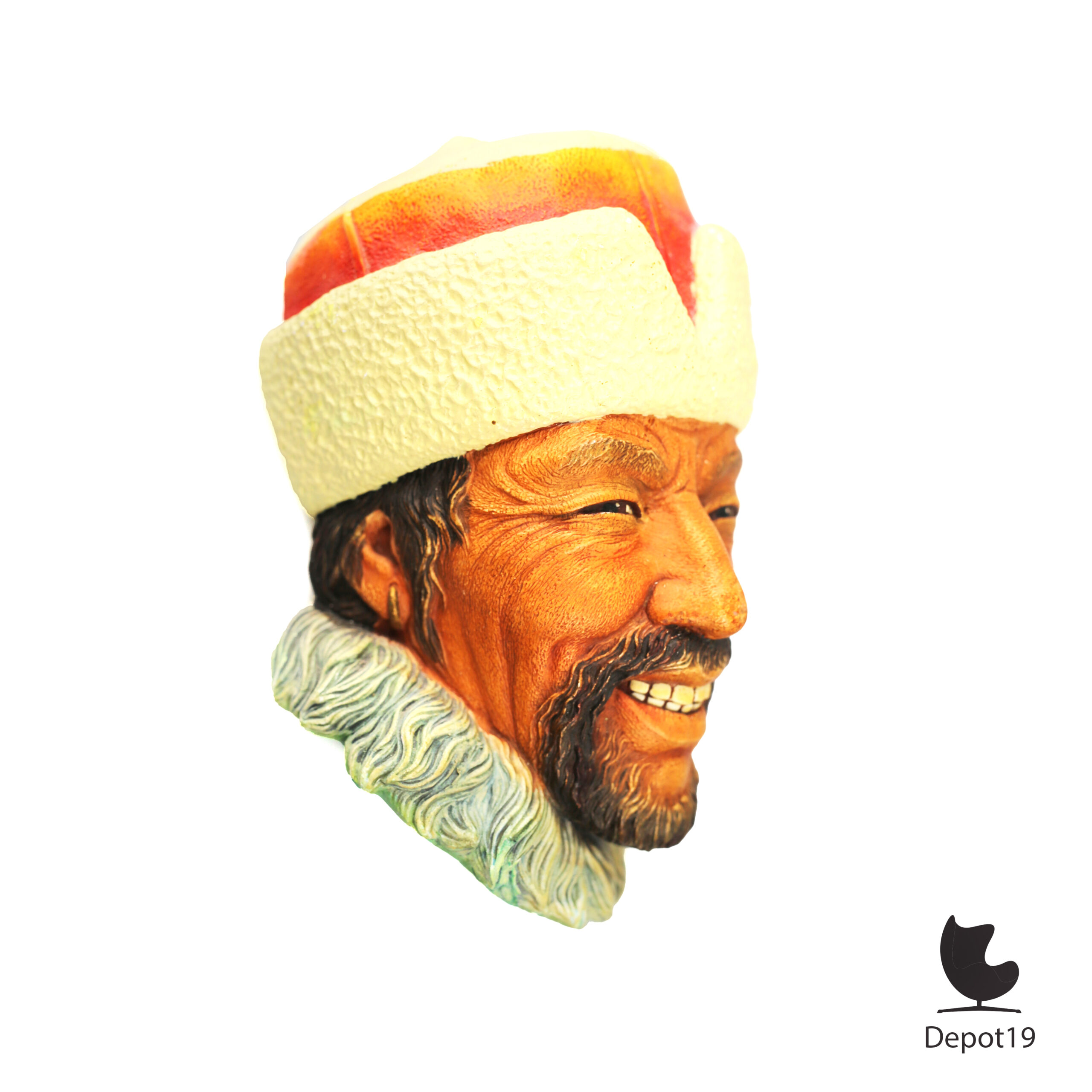 Bossons Himalayan wandkop handbeschilderd karakterhoofd uit gips Engeland 1966 4b