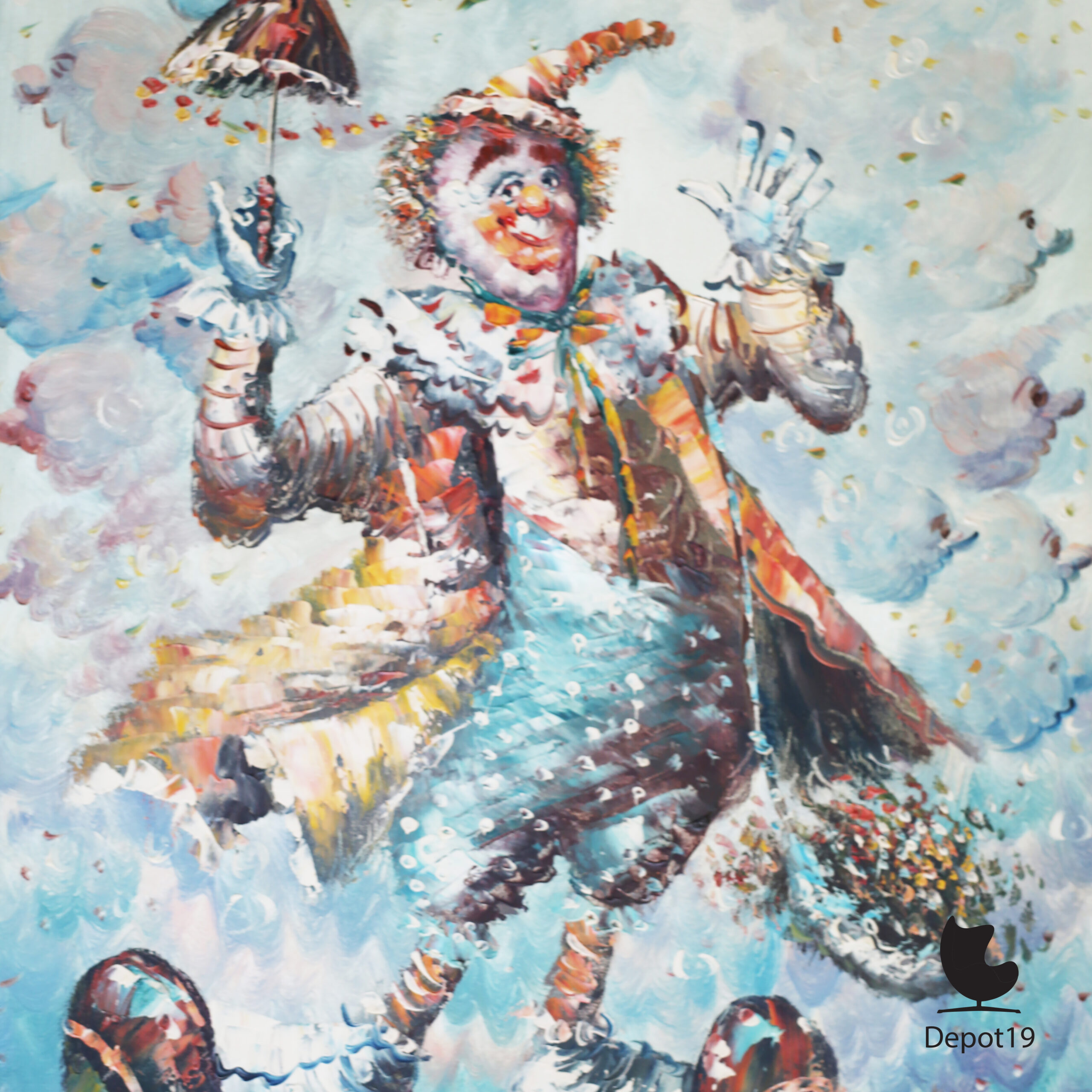 Brenda Polsky Morgan Childs schilderij Clown met paraplu olieverf 1970s 3