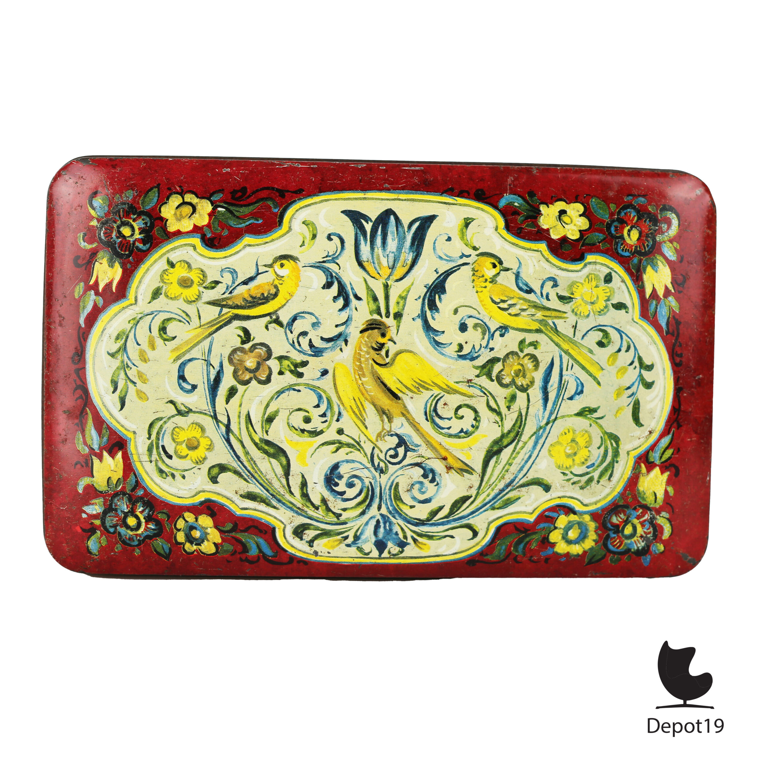 Douwe Egberts volkskunst bewaarblik vogels bloemen ca 1950 6