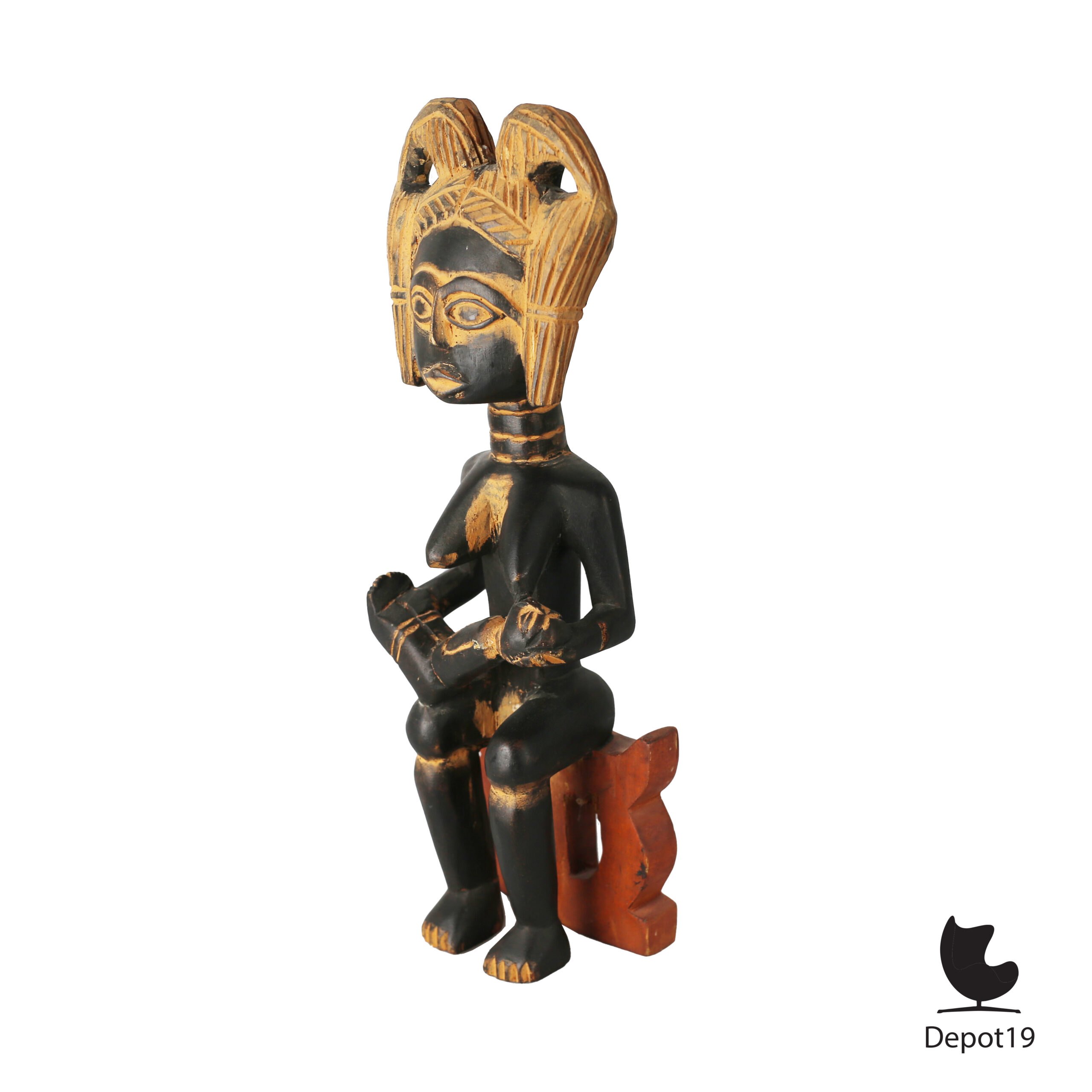 Ghanese houtsculptuur Akan vormgeving vrouw met kind ca1960 2