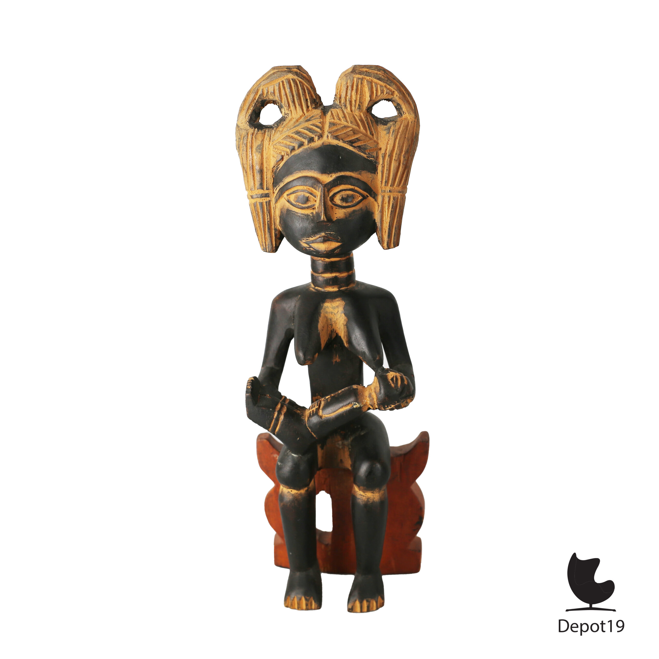 Ghanese houtsculptuur Akan vormgeving vrouw met kind ca1960