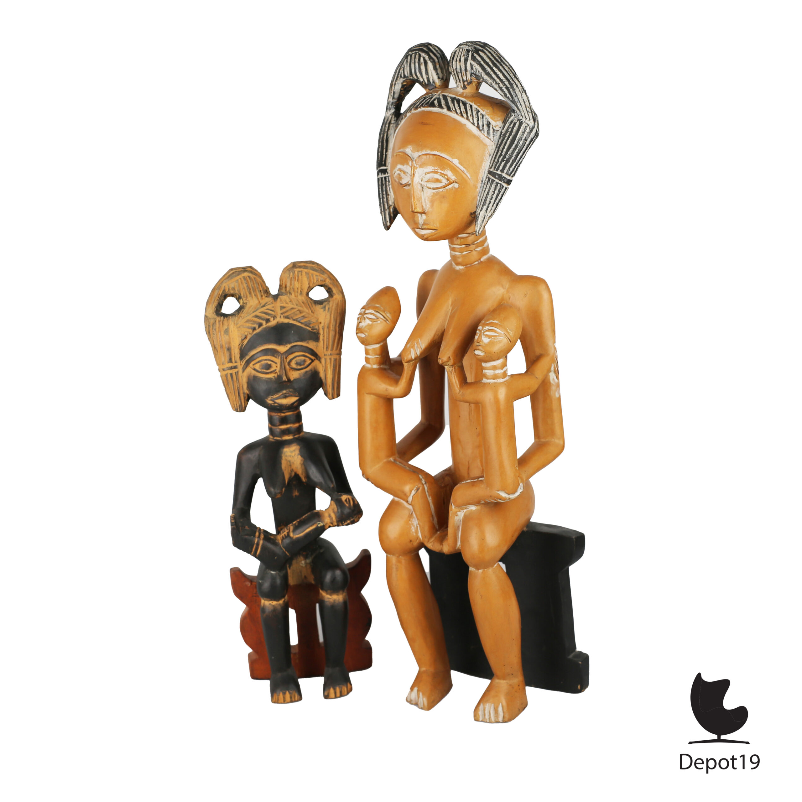 Ghanese houtsculptuur Akan vormgeving vrouw met kind ca1960 samen