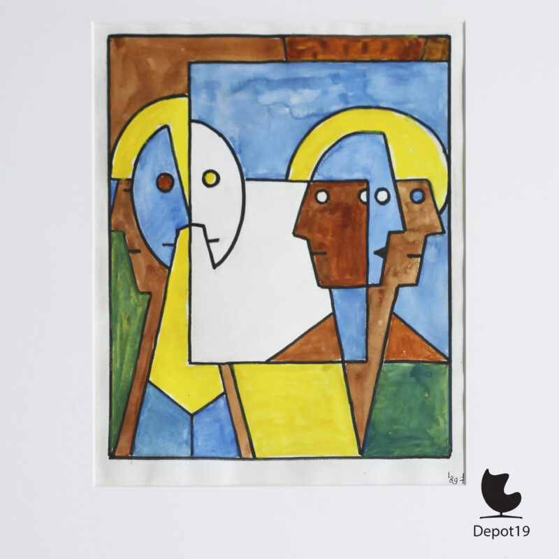 Henk Zweerus Abstract gouache "Meerdere gezichten" 1989 2