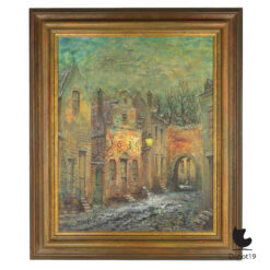 Jacob van der Messe schilderij Oud Hollands straatje 1970s mwt lijst