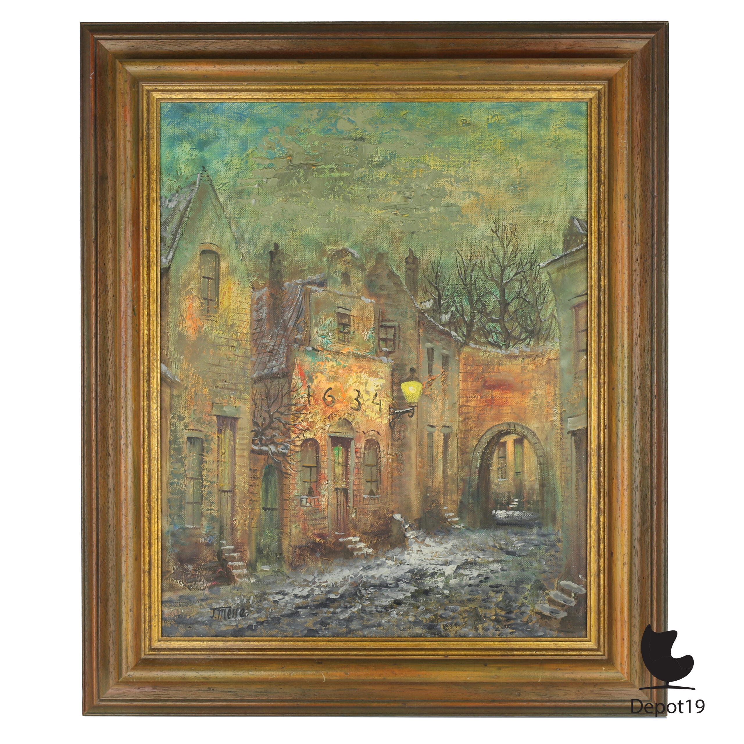 Jacob van der Messe schilderij Oud Hollands straatje 1970s mwt lijst