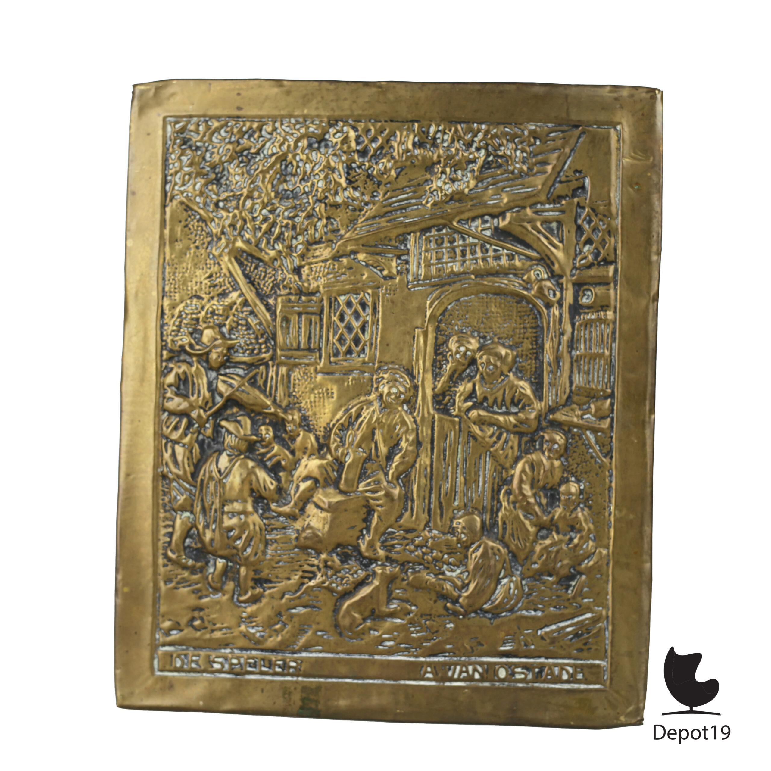 Ostade Koperreliëf De Vioolspeler naar Adriaen van Ostade ca1950