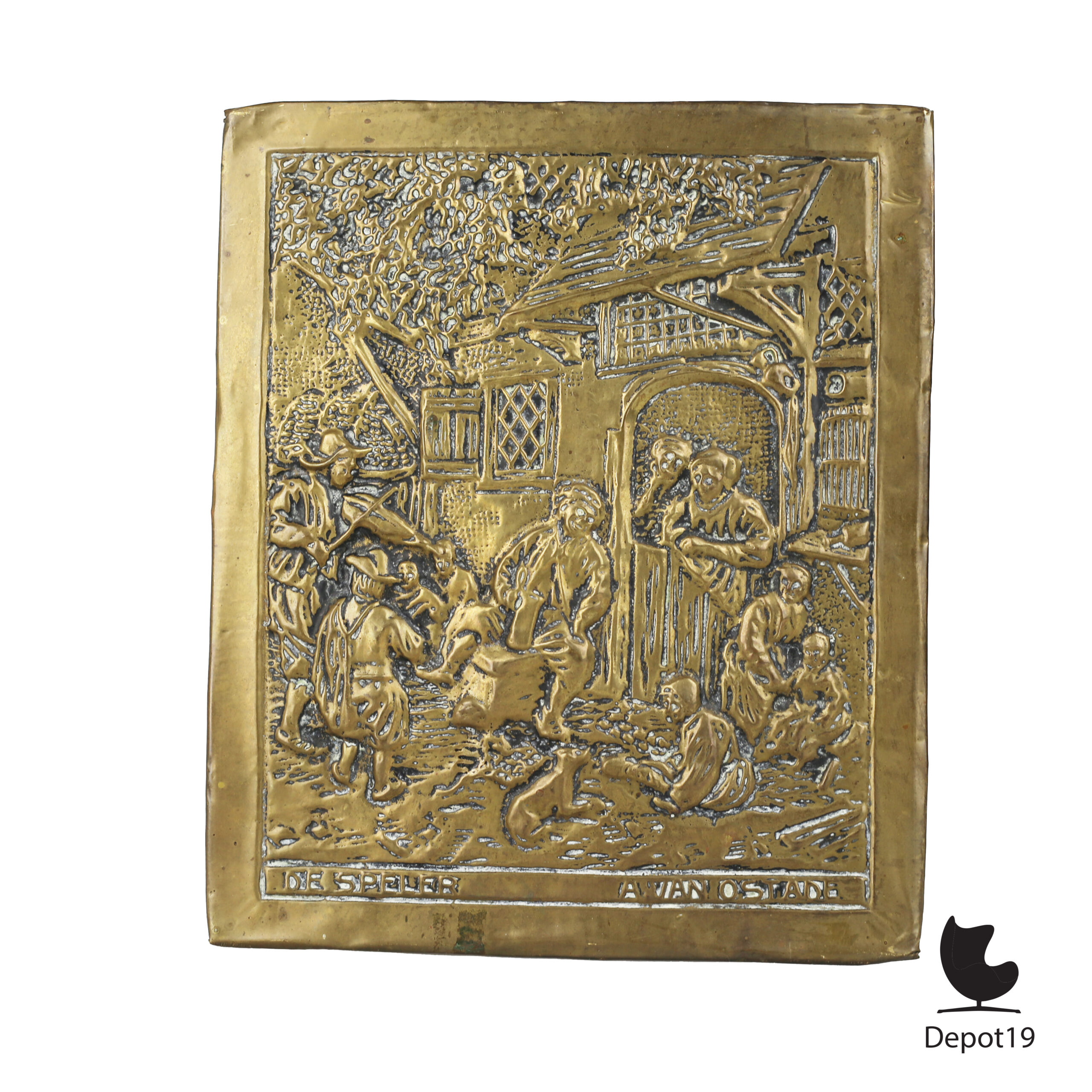 Ostade Koperreliëf De Vioolspeler naar Adriaen van Ostade ca1950 1