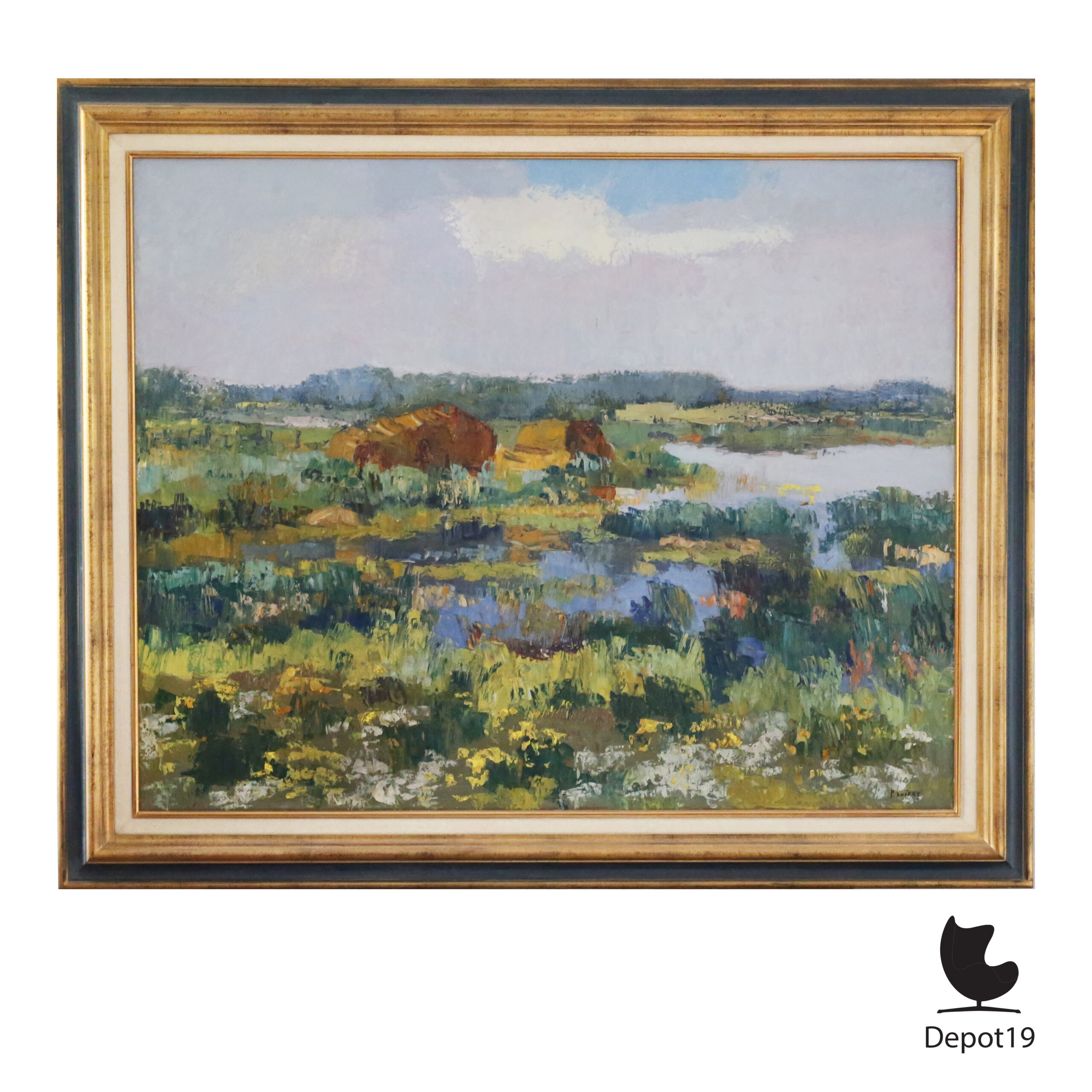 Piet Zwiers Weerribben landschap schilderij olieverf op doek Giethoorn 1950s 1