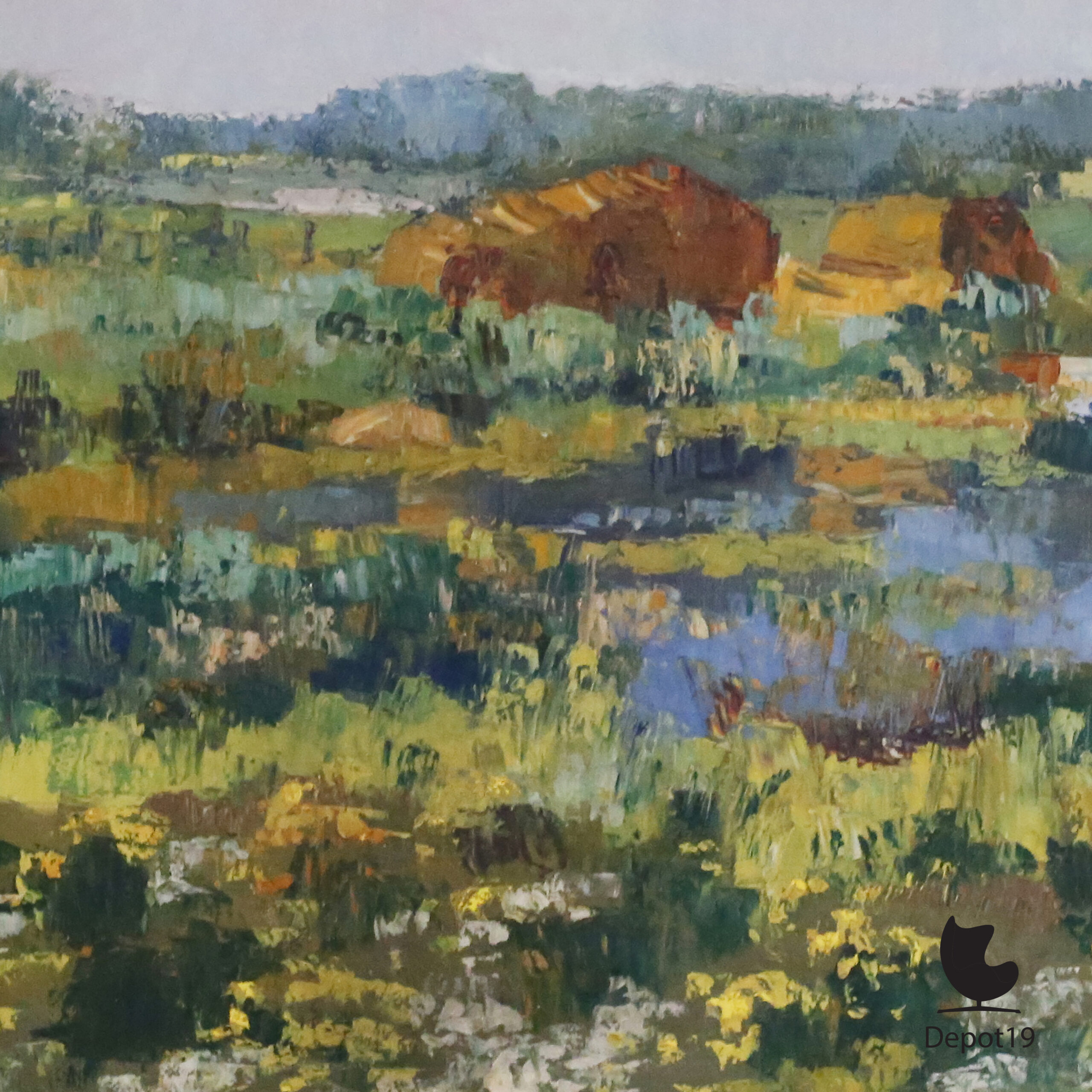 Piet Zwiers Weerribben landschap schilderij olieverf op doek Giethoorn 1950s detail