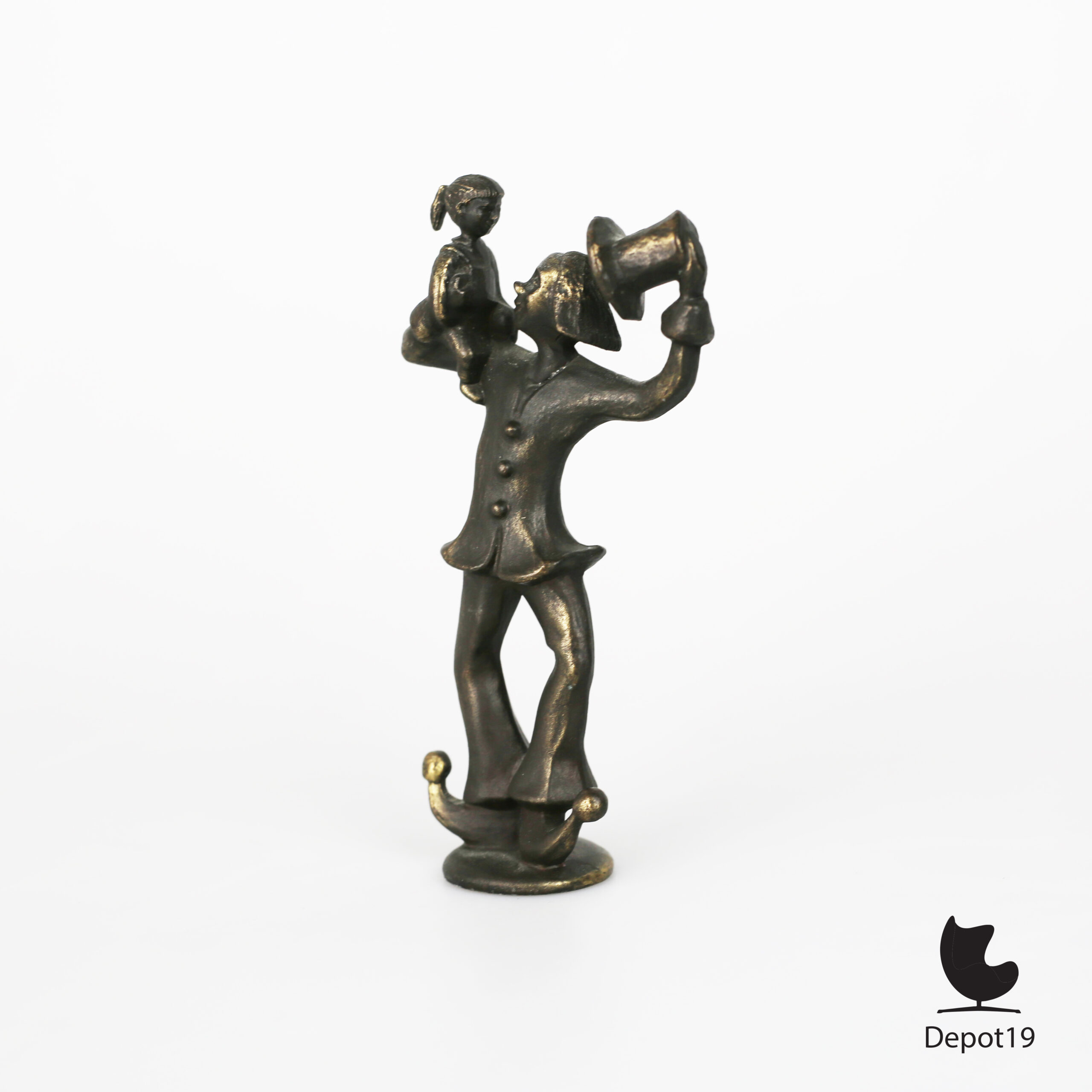 Sculptuur brons Corry Ammerlaan Artihove Clown met meisje 1990s voor