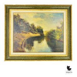 Ton Anconé schilderij rivierlandschap olieverf op doek ca 1960 overzicht