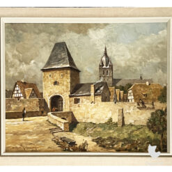 Walter Hemming Brilon stadspoort olieverf op board schilderij 57x47 2