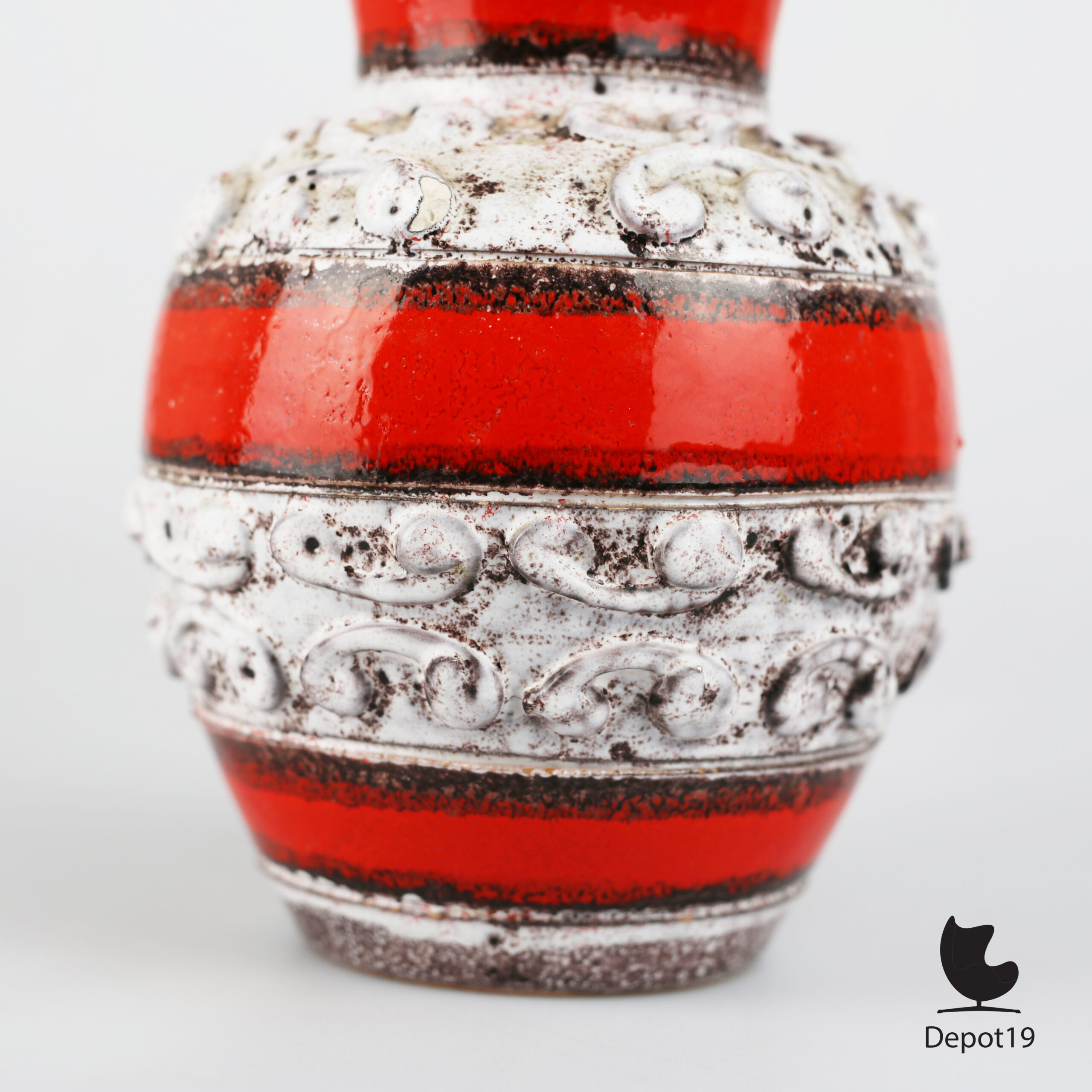 West Germany vaas Fat Lava rood oranje keramiek roodbruine klei 6