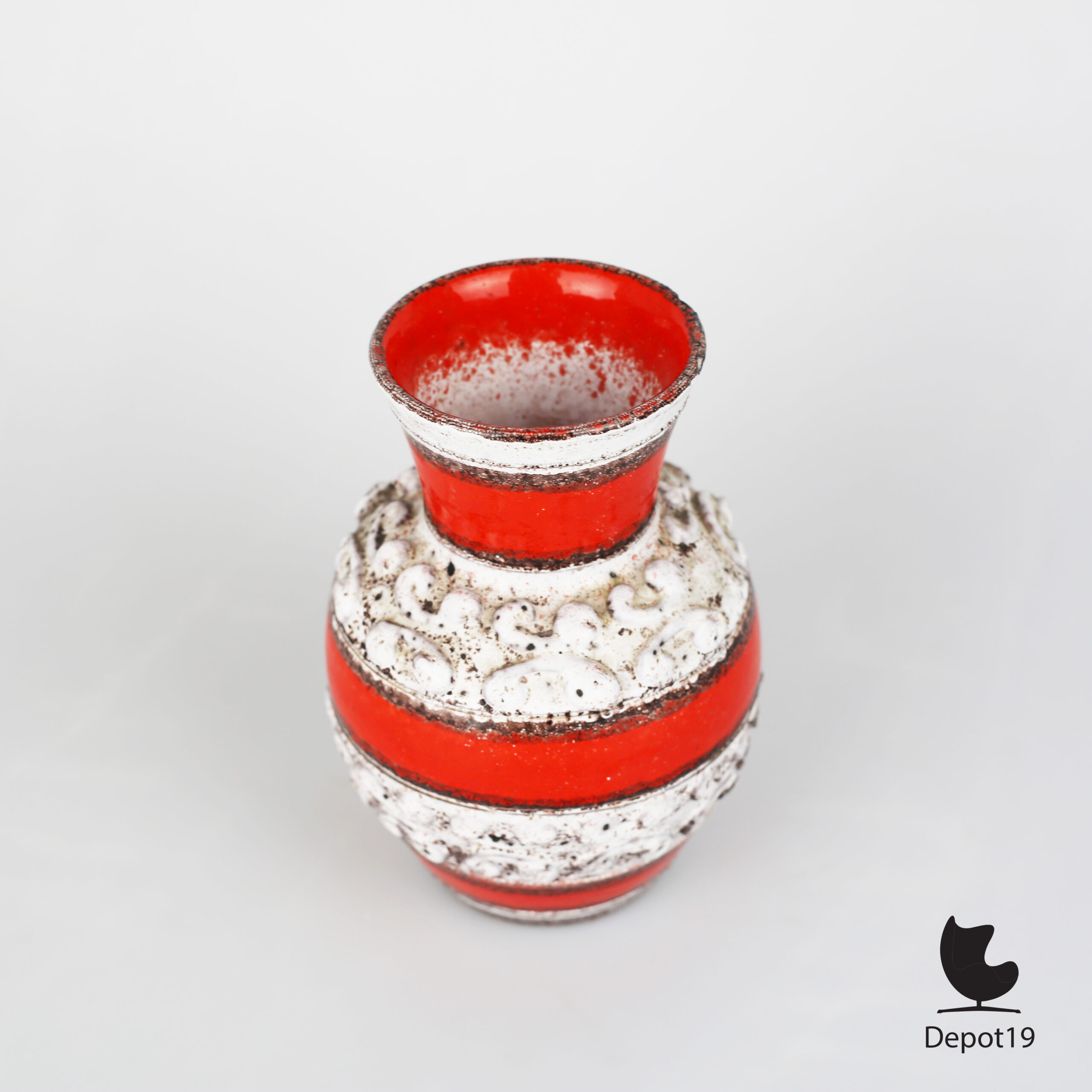 West Germany vaas Fat Lava rood oranje keramiek roodbruine klei 4