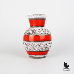 West Germany vaas Fat Lava rood oranje keramiek roodbruine klei 2