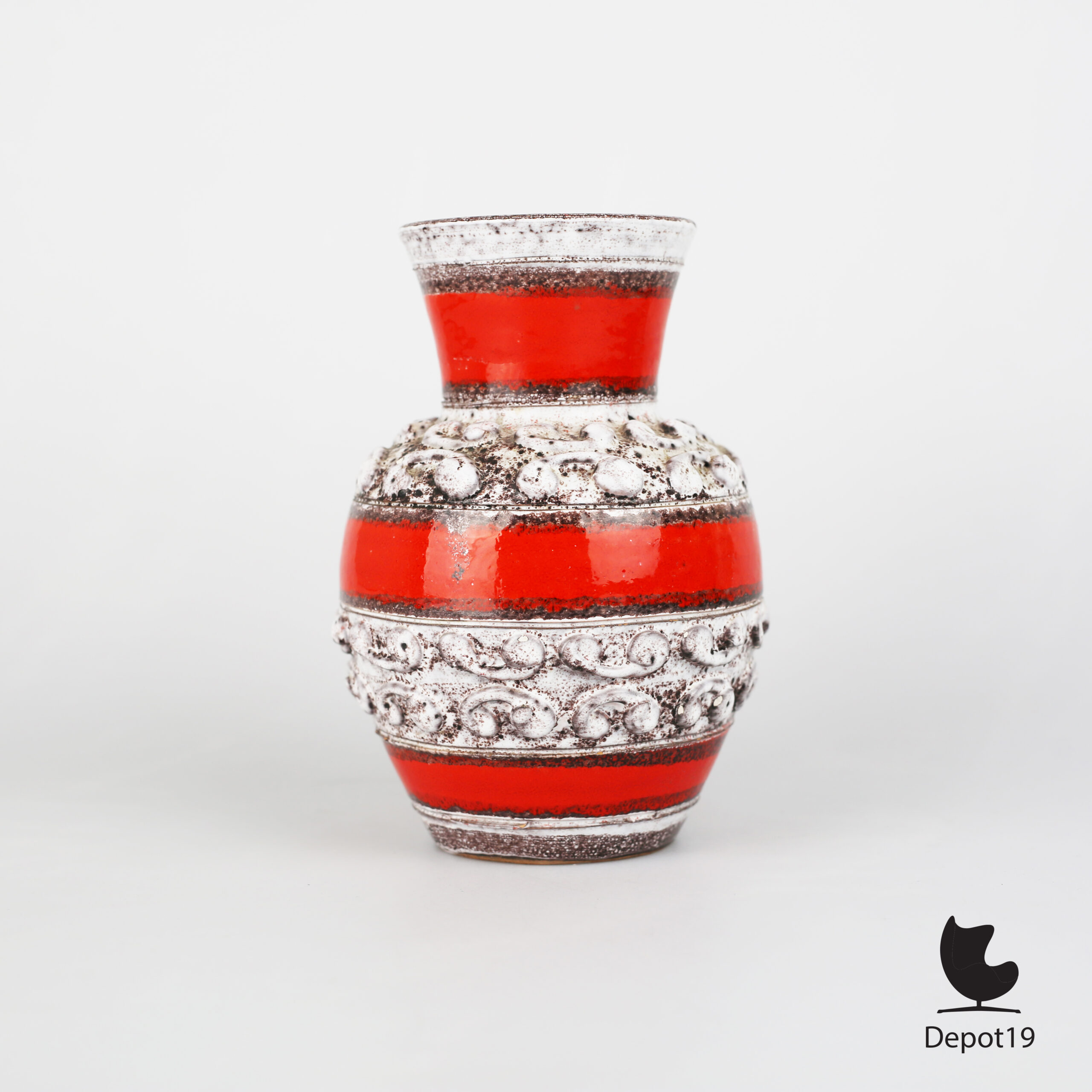 West Germany vaas Fat Lava rood oranje keramiek roodbruine klei 2